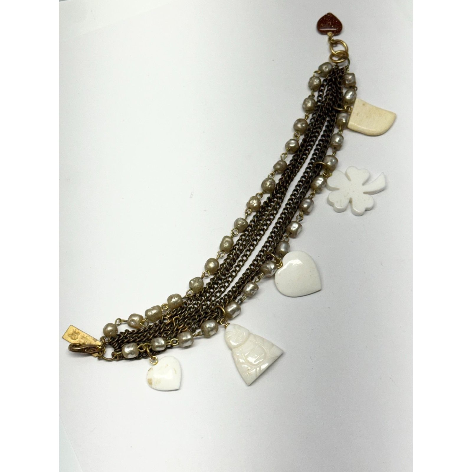 Vintage Vintage pearl chain multi strand stone charm bracelet Size ONE SIZE - 7 Thumbnail