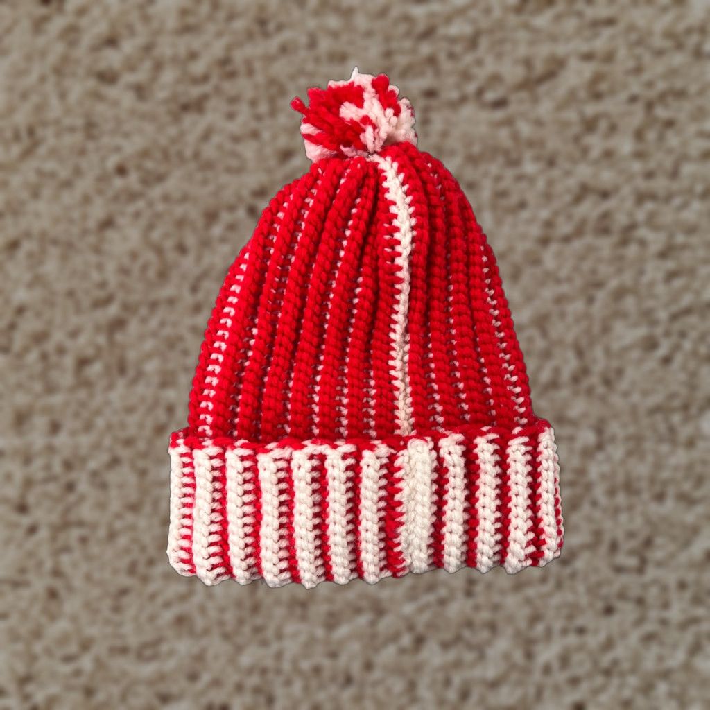 Vintage Beanie Toque Adult One Size Red Double Knit Acrylic Snow Ski Pom Beanie Unisex Adults Winter Holiday Hats Mens Womens Size ONE SIZE - 1 Thumbnail