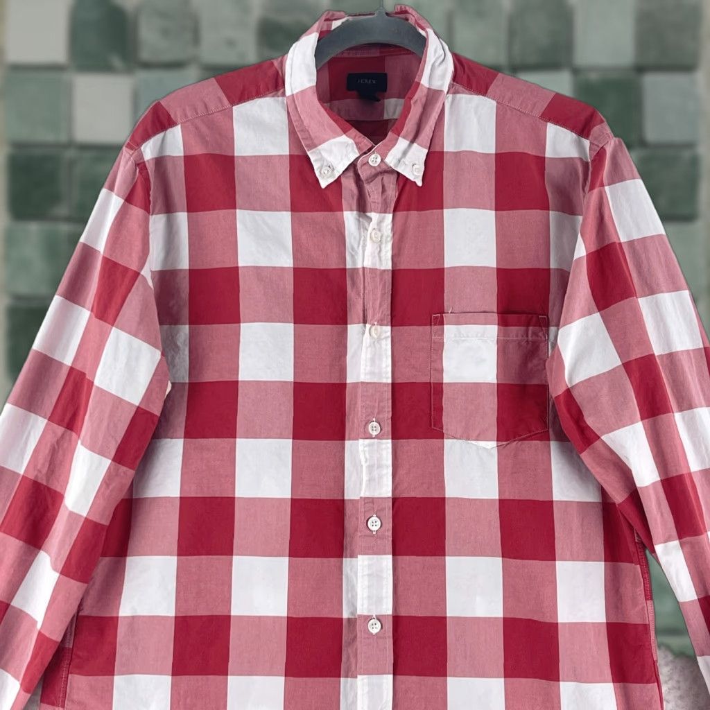 J.Crew J. Crew Button-Up Shirt Men Large Red Plaid Print Long Sleeve 100% Cotton Casual Size US L / EU 52-54 / 3 - 1 Thumbnail