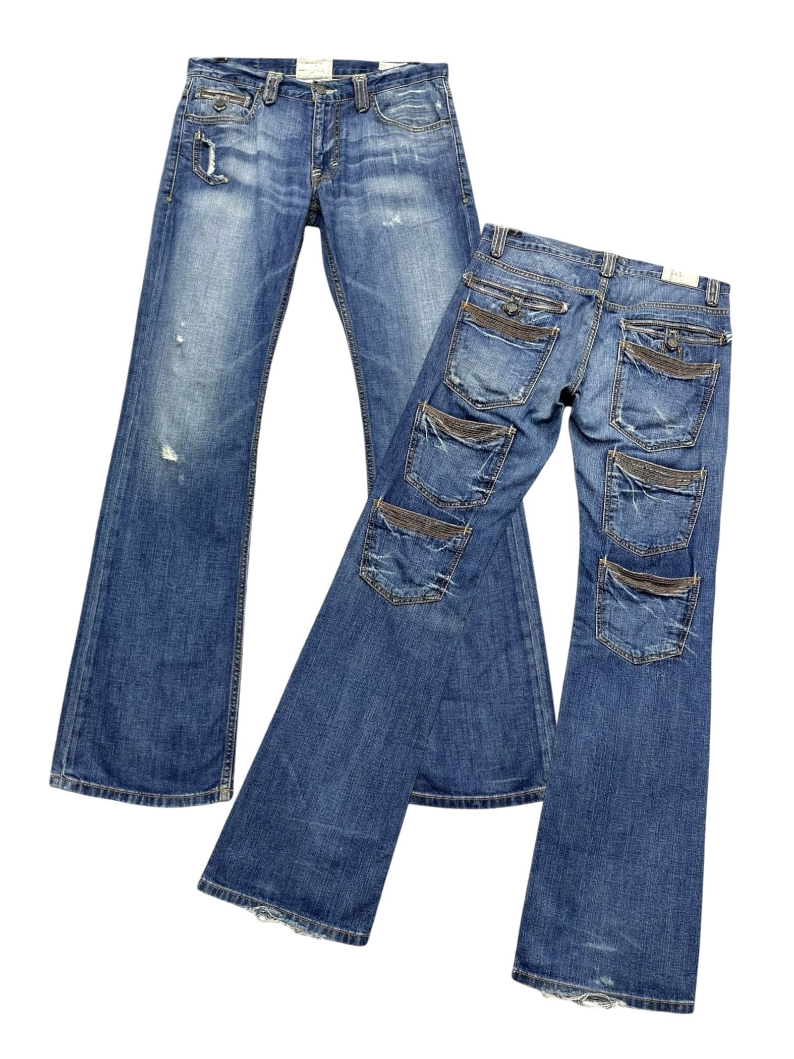 Taverniti 💥SICK🔥Vtg TAVERNITI Designer Multipocket Distressed FLARE Size US 31 - 1 Thumbnail