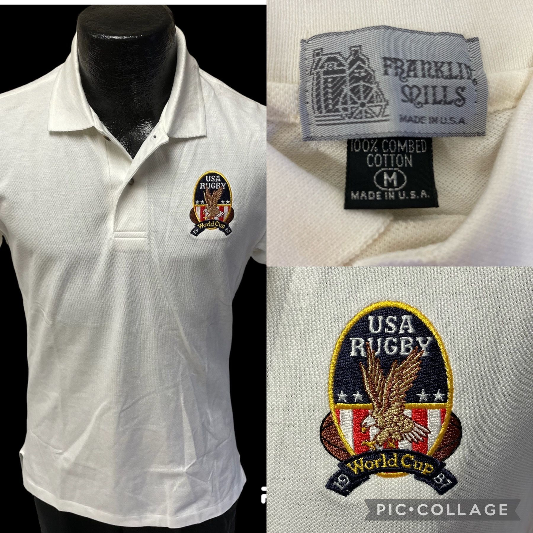 80's Franklin Mills White USA Rugby World Cup Polo Shirt M