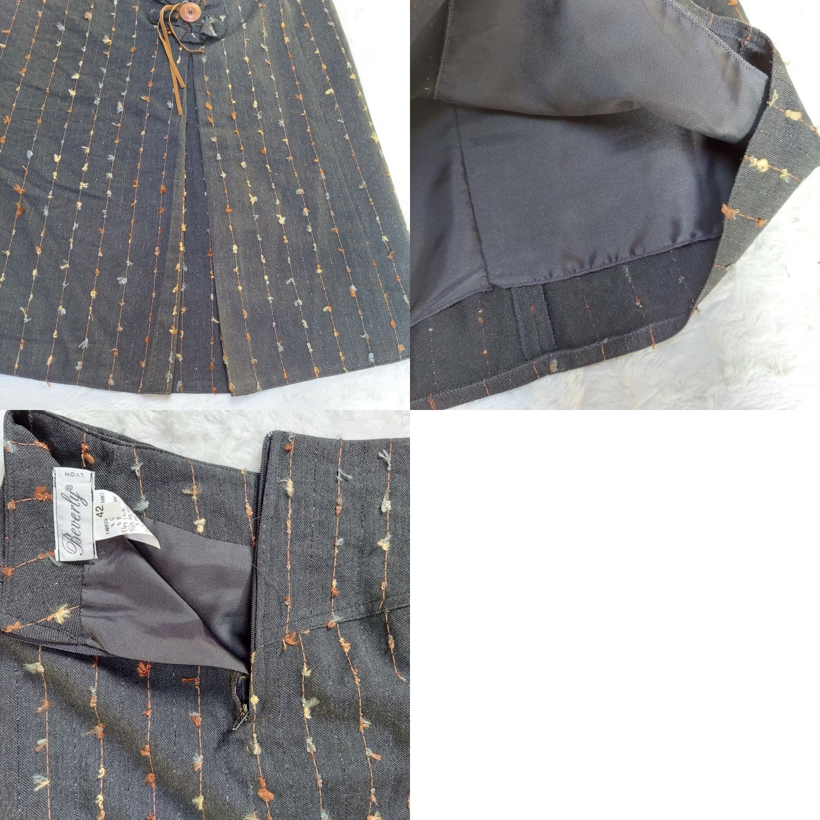 Vintage Beverly Skirt Womens A-Line Pleat Black Sz 42 Knee Length Denim Textured Vintage: No Size 28" / US 6 / IT 42 - 8 Thumbnail