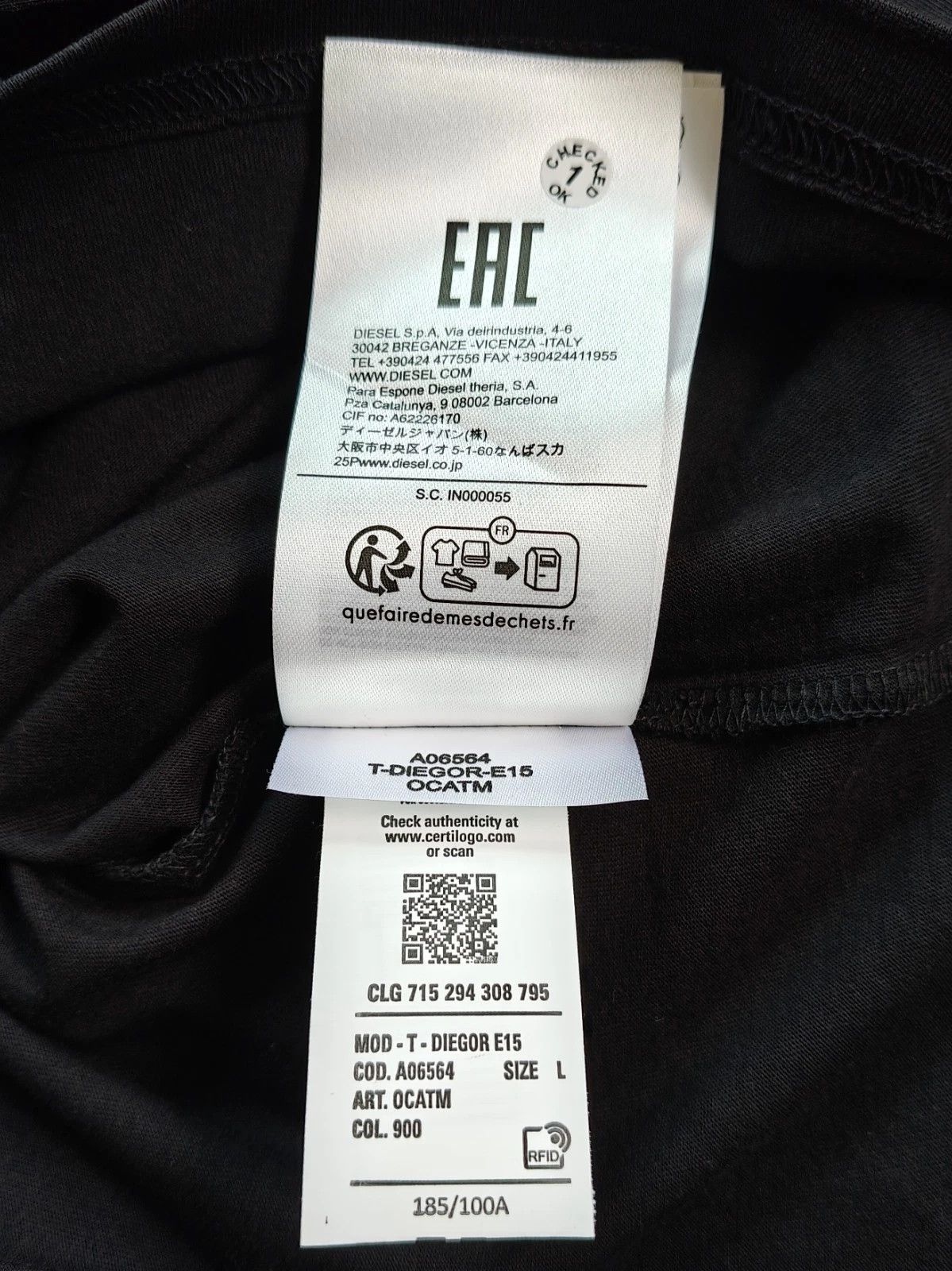 Diesel DIESEL Black T-Shirt With Logo Patch T 4116 Size US L / EU 52-54 / 3 - 9 Thumbnail