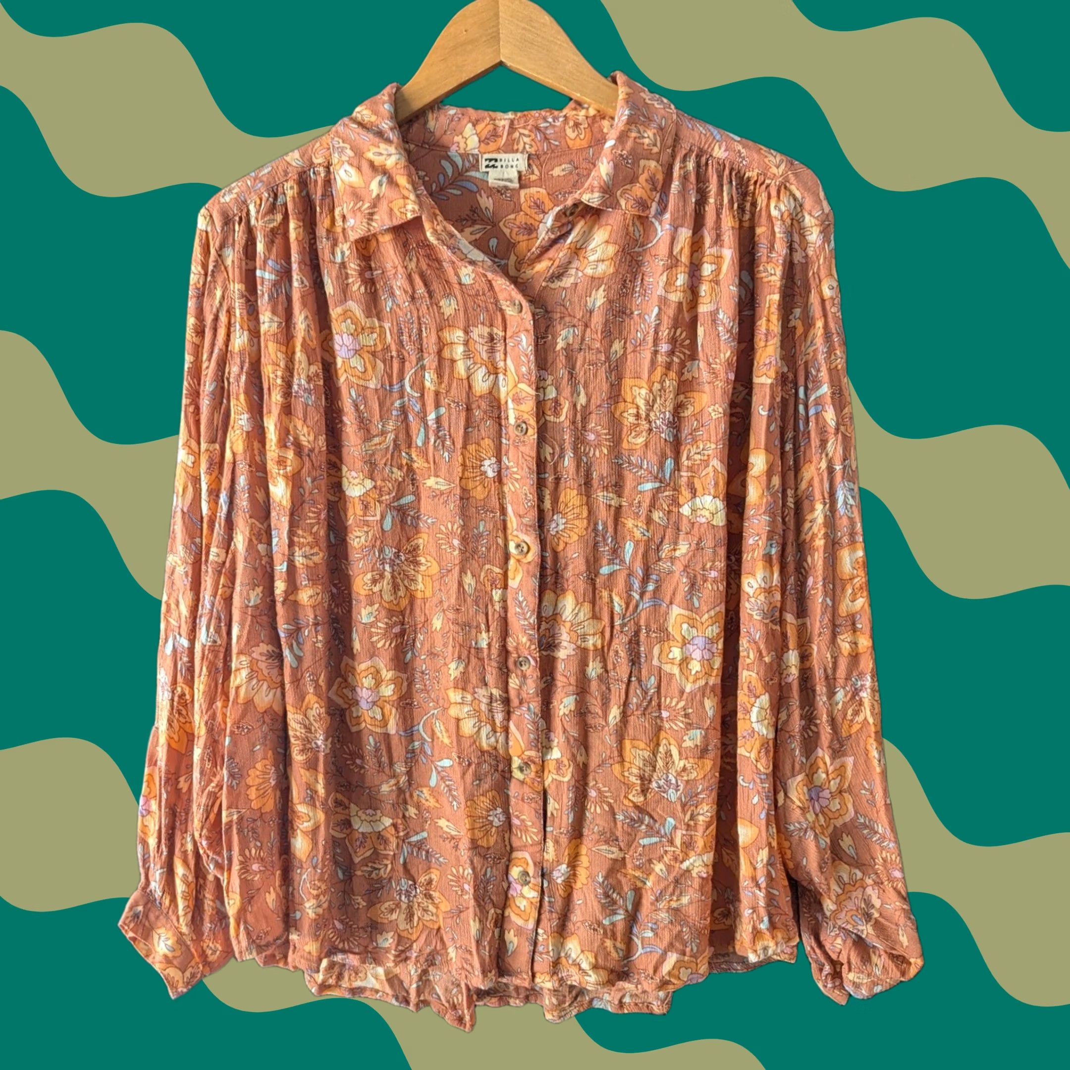 Billabong Billabong Floral Button Down Long Sleeve Blouse Top Orange Pink Blue Women's M Size M / US 6-8 / IT 42-44 - 1 Thumbnail