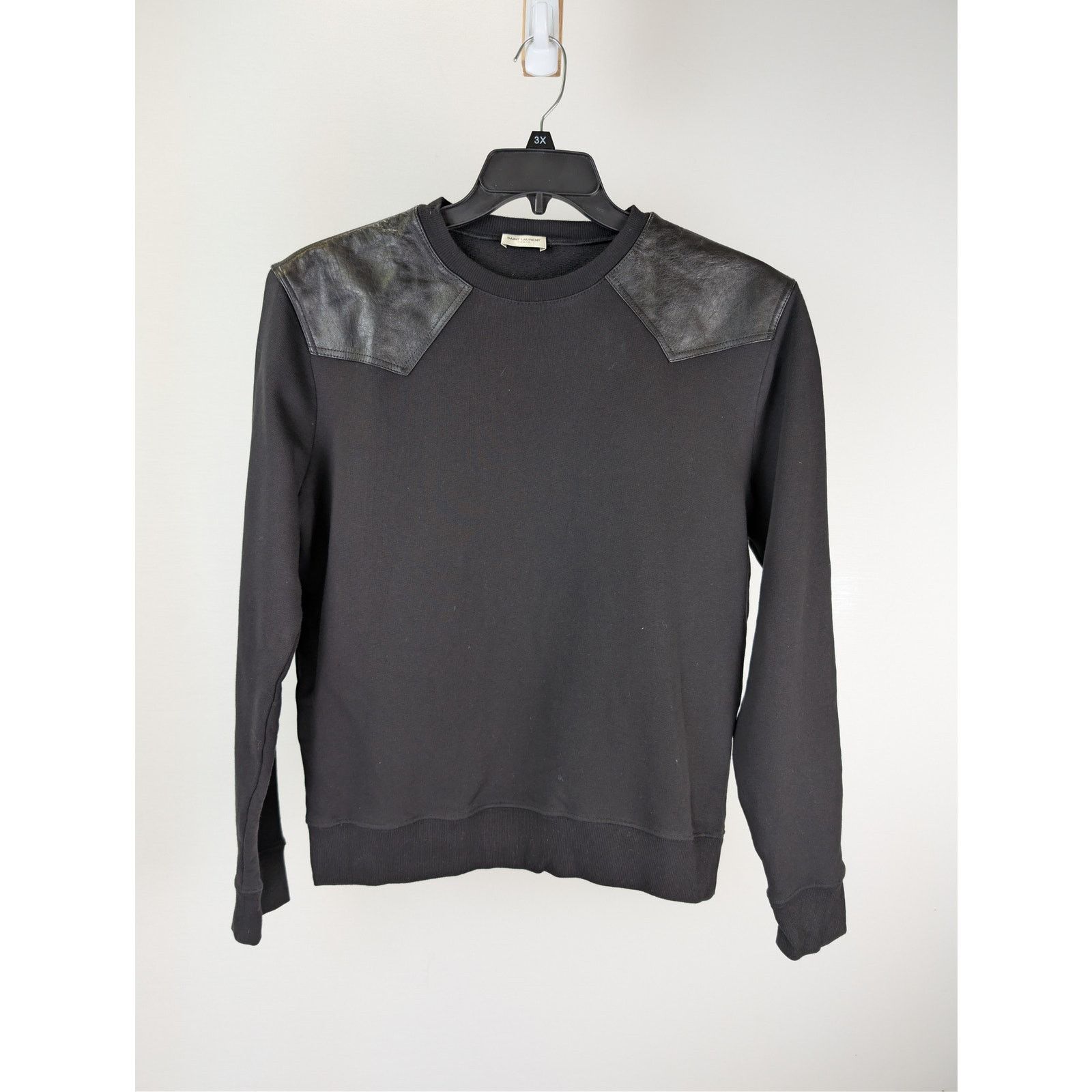 Saint Laurent Paris o1rshd1 CC20 cotton crewneck sweatshirt with lamb leather Size US M / EU 48-50 / 2 - 8 Thumbnail