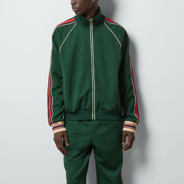 Gucci o1loc1c0126 662270 GG Jacquard Jersey Zip Jacket in Green Size US XXL / EU 58 / 5 - 2 Thumbnail