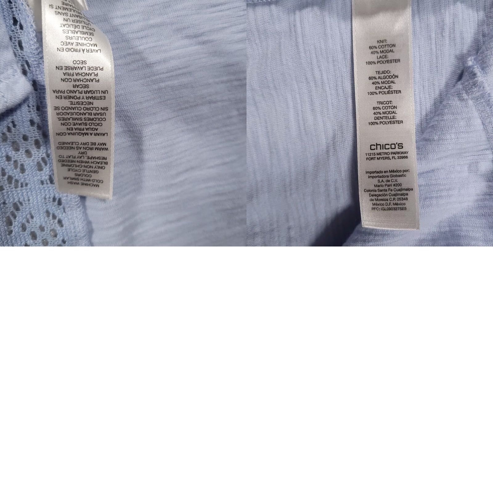 Vintage Chico's Open Knit Crochet Back 3/4 Sleeve Shirt Women's 3 XL Blue V-Neck Size XL / US 12-14 / IT 48-50 - 9 Thumbnail