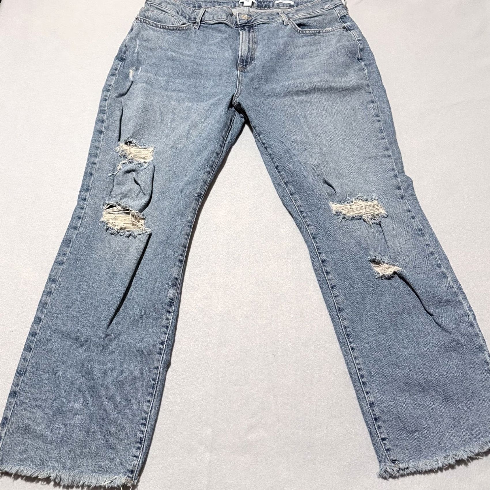 Forever 21 Forever 21 Ex-Boyfriend Jeans Women's Blue Denim Distressed Frayed Zip Fly 18 Jeans Womens Boys Girls Mens Size 40" / US 18 - 2 Thumbnail