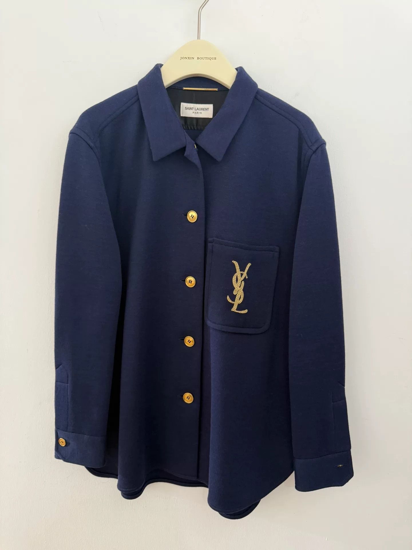 Saint Laurent Paris YSL Monogram Wool Dark Blue Shirt Size M / US 6-8 / IT 42-44 - 1 Thumbnail