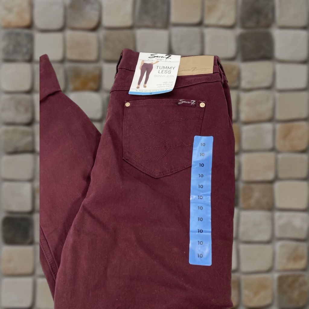 Vintage Seven7 Jeans Women 10 30X31 High Rise Stretch Skinny Denim NWT Maroon Red Size 32" / US 10 / IT 46 - 1 Thumbnail
