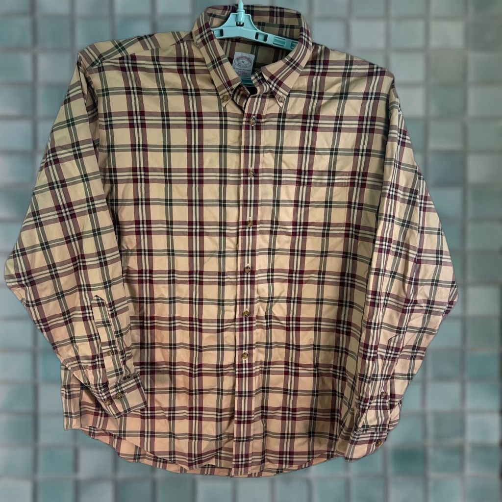 Brooks Brothers Brooks Brothers Plaid Button-Up Shirt Mens XL Tan/Red Long Sleeve Size US XL / EU 56 / 4 - 1 Thumbnail