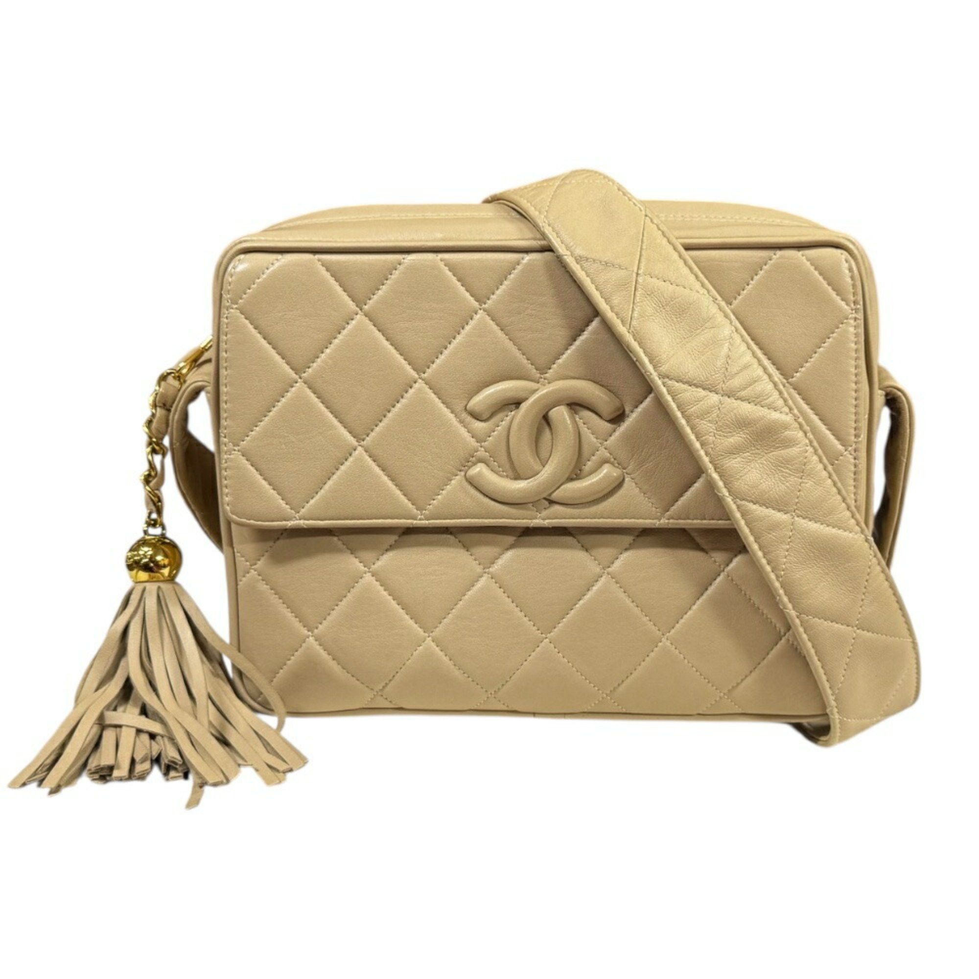 Chanel Matelasse Shoulder Bag, Lambskin, Beige, Women's, CHANEL
