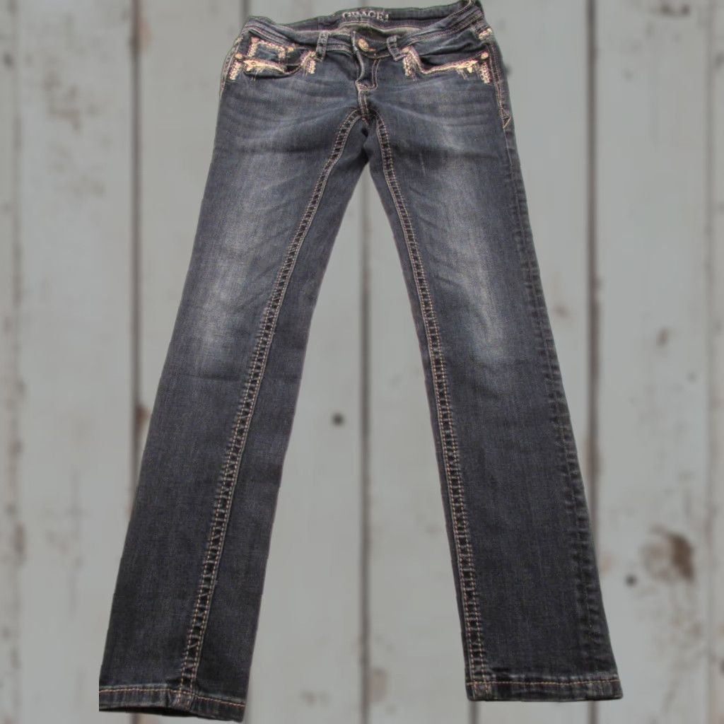 Vintage Grace Womens Jeans Ankle Skinny 27 Size Embroidered Studded 2405 Size 27" / US 4 / IT 40 - 1 Thumbnail