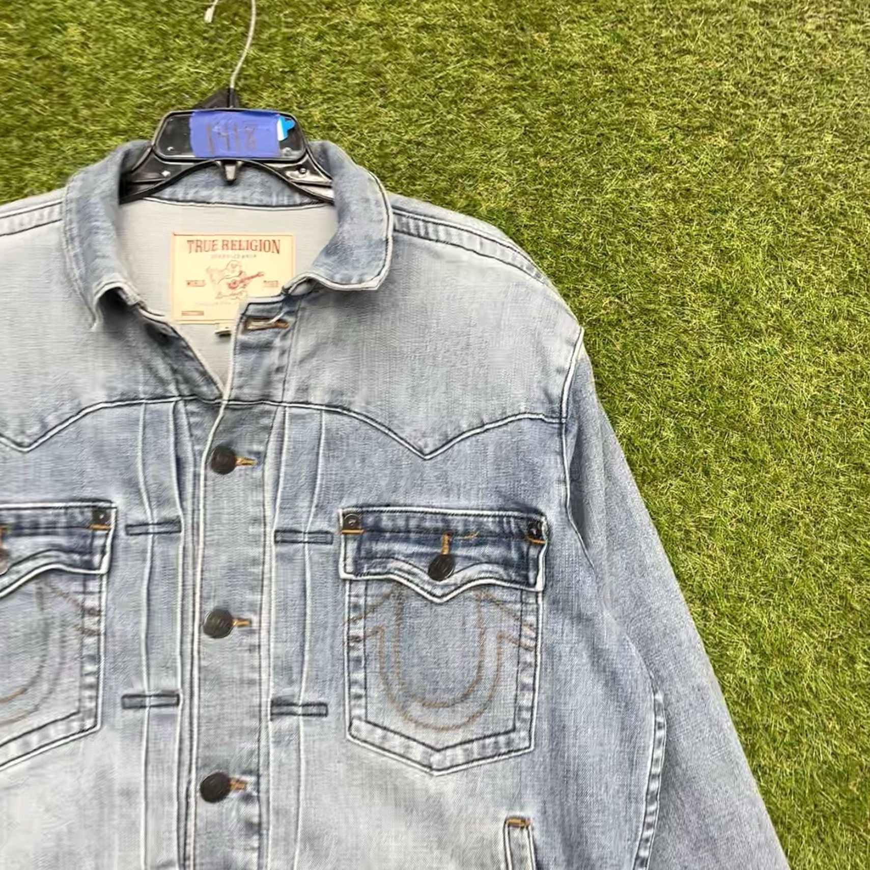 True Religion True Religion Denim Jacket Mens Large Oversized Super T Coated Jean Button y2k Size US 33 - 3 Thumbnail