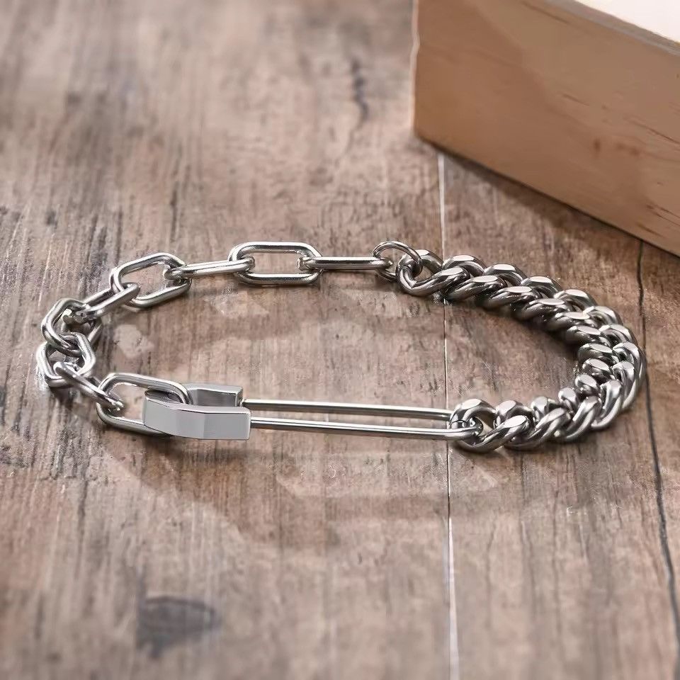 Jewelry Safety Pin with Half Cuban Chain Bracelet Size ONE SIZE - 10 Thumbnail