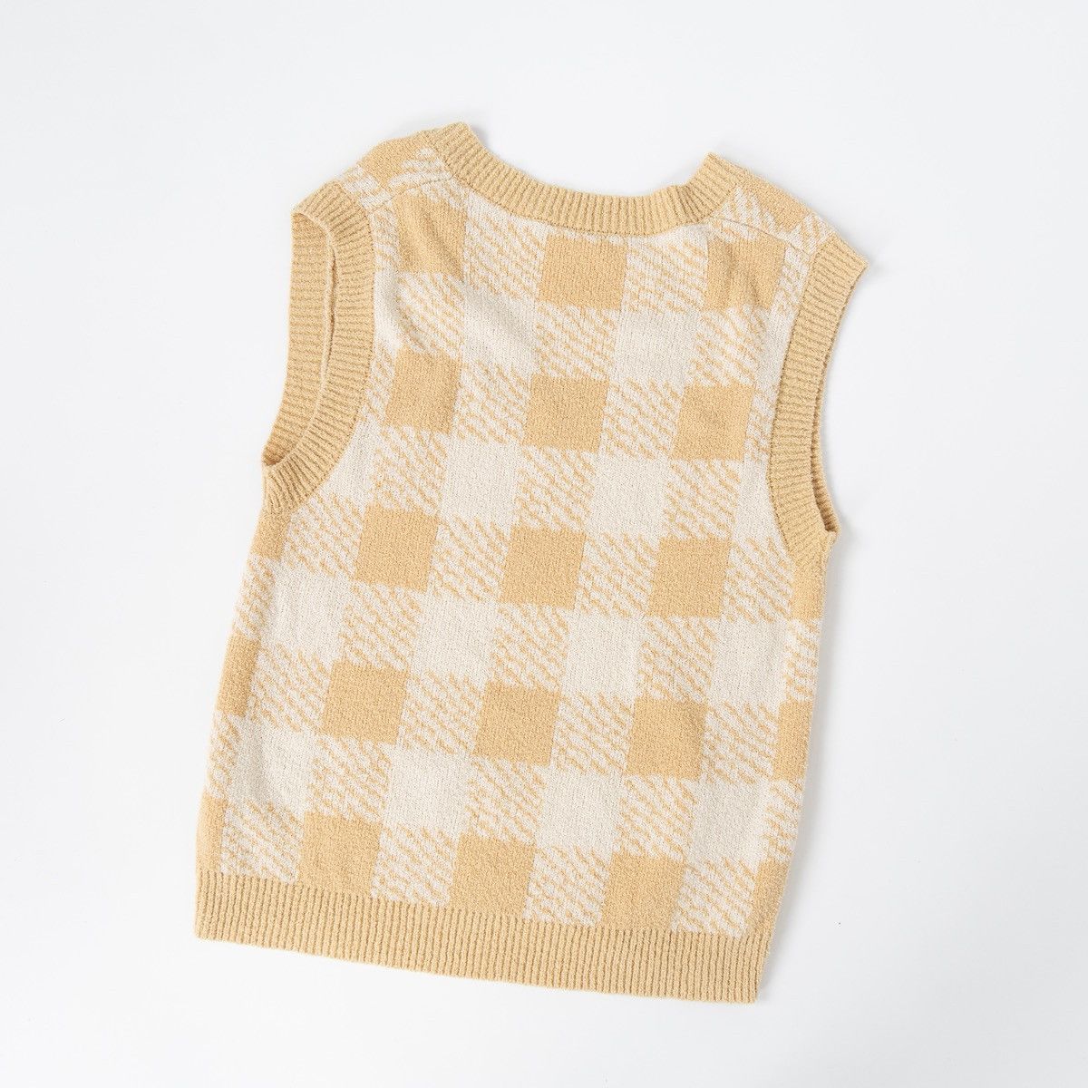 Other Oui Moments Womens Knit Sweater Vest Beige Check Pattern Size S / US 4 / IT 40 - 4 Thumbnail