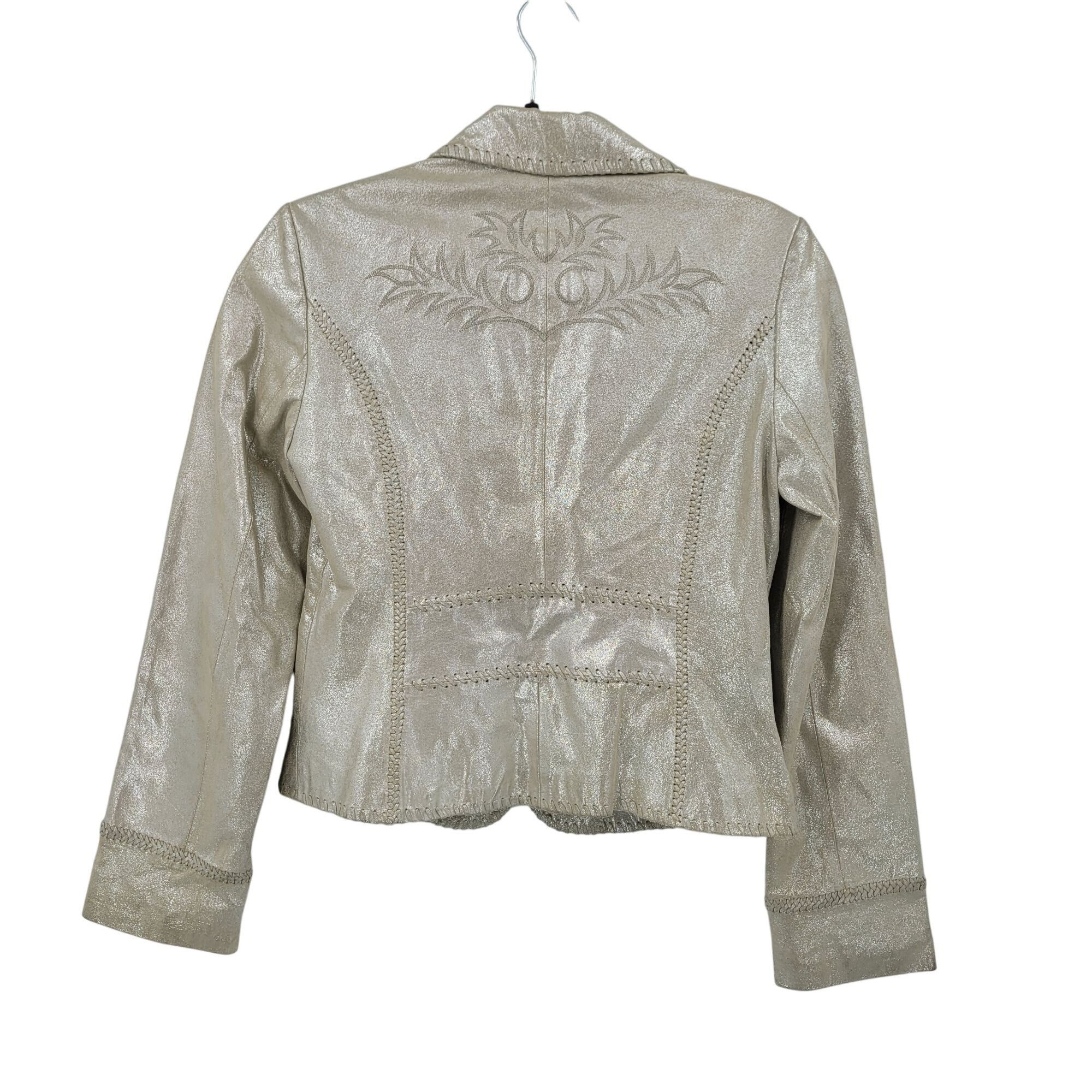 White House Black Market WHBM Metallic Gold Western Genuine Leather Bolero Jacket 6 P Size M / US 6-8 / IT 42-44 - 12 Thumbnail