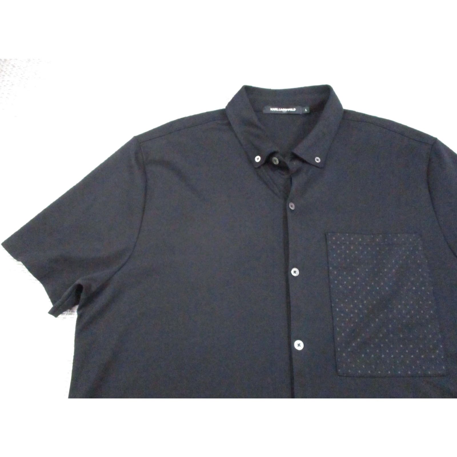 Karl Lagerfeld Karl Lagerfeld Shirt Mens Large Black Short Sleeve Button Up Chest Pocket Shirt Size US L / EU 52-54 / 3 - 3 Thumbnail