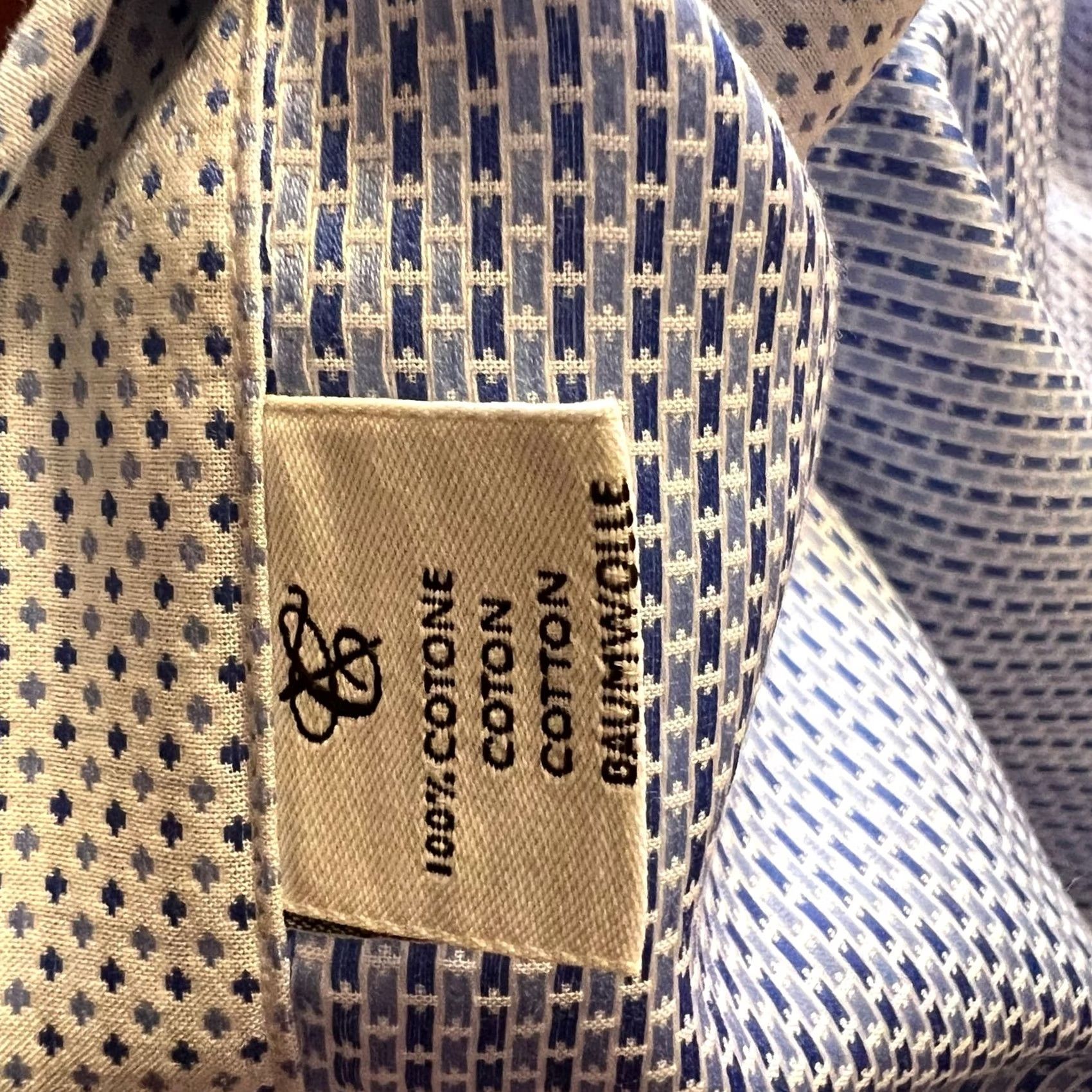 Canali VINTAGE Canali Impeccable Shirt Mens 42 - 16.5 Geometric Blue Button Down Dress Business Mens Size 46R - 8 Thumbnail