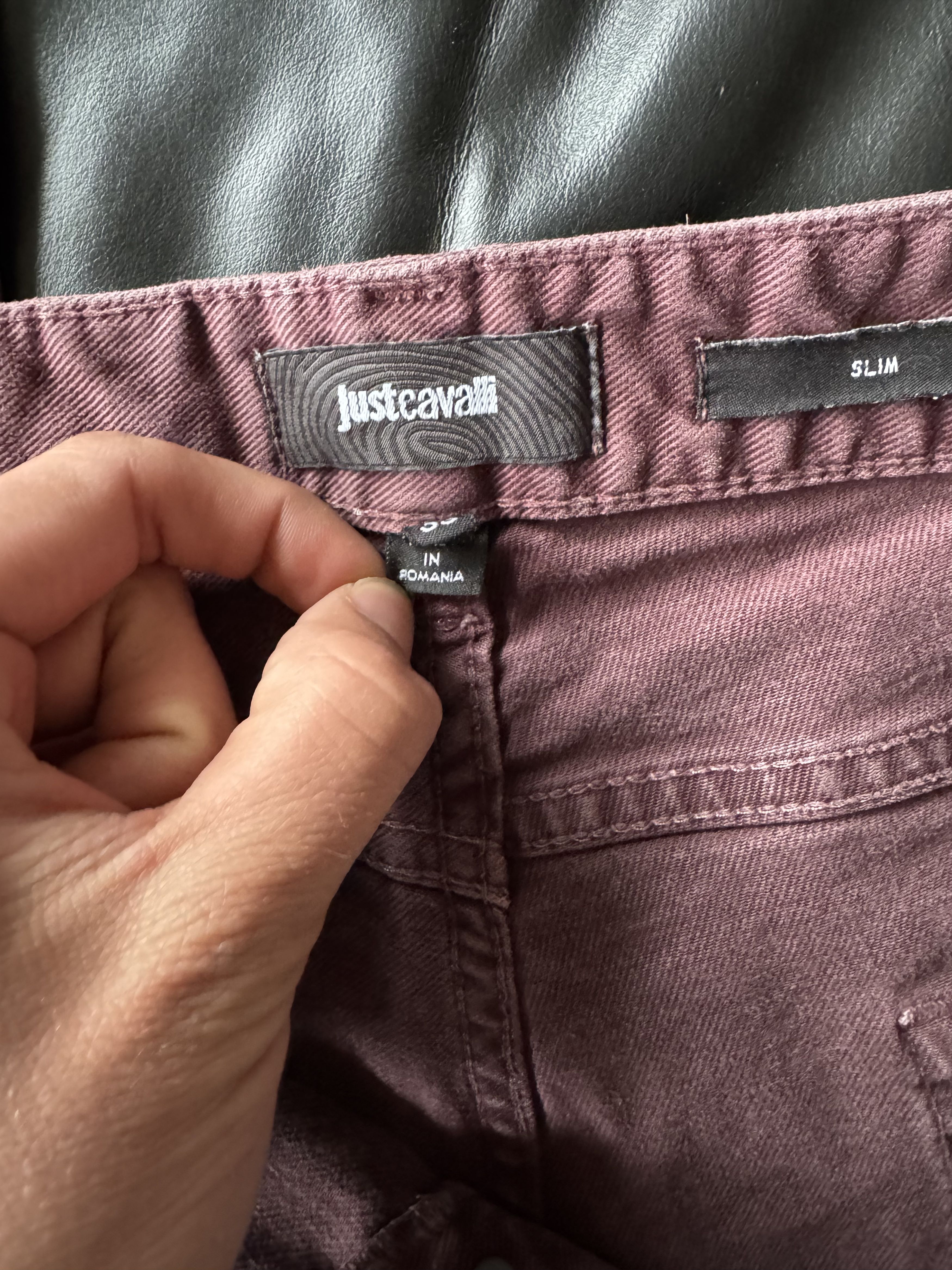 Just Cavalli Burgundy Distressed Slim Jeans Size US 33 - 21 Thumbnail