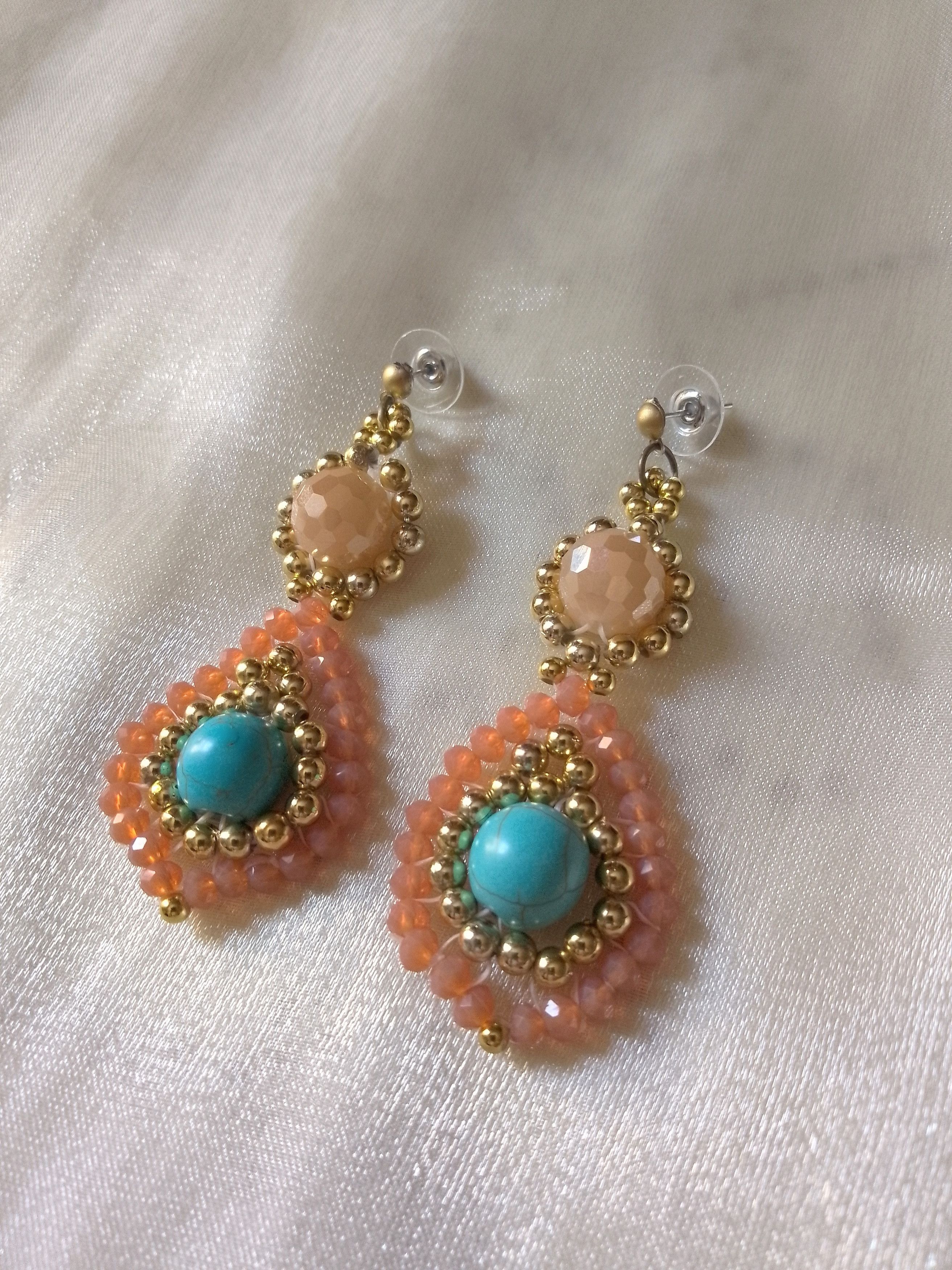 Handmade Elegant earrings drop shaped Natural turquoise gemstones Size ONE SIZE - 4 Thumbnail