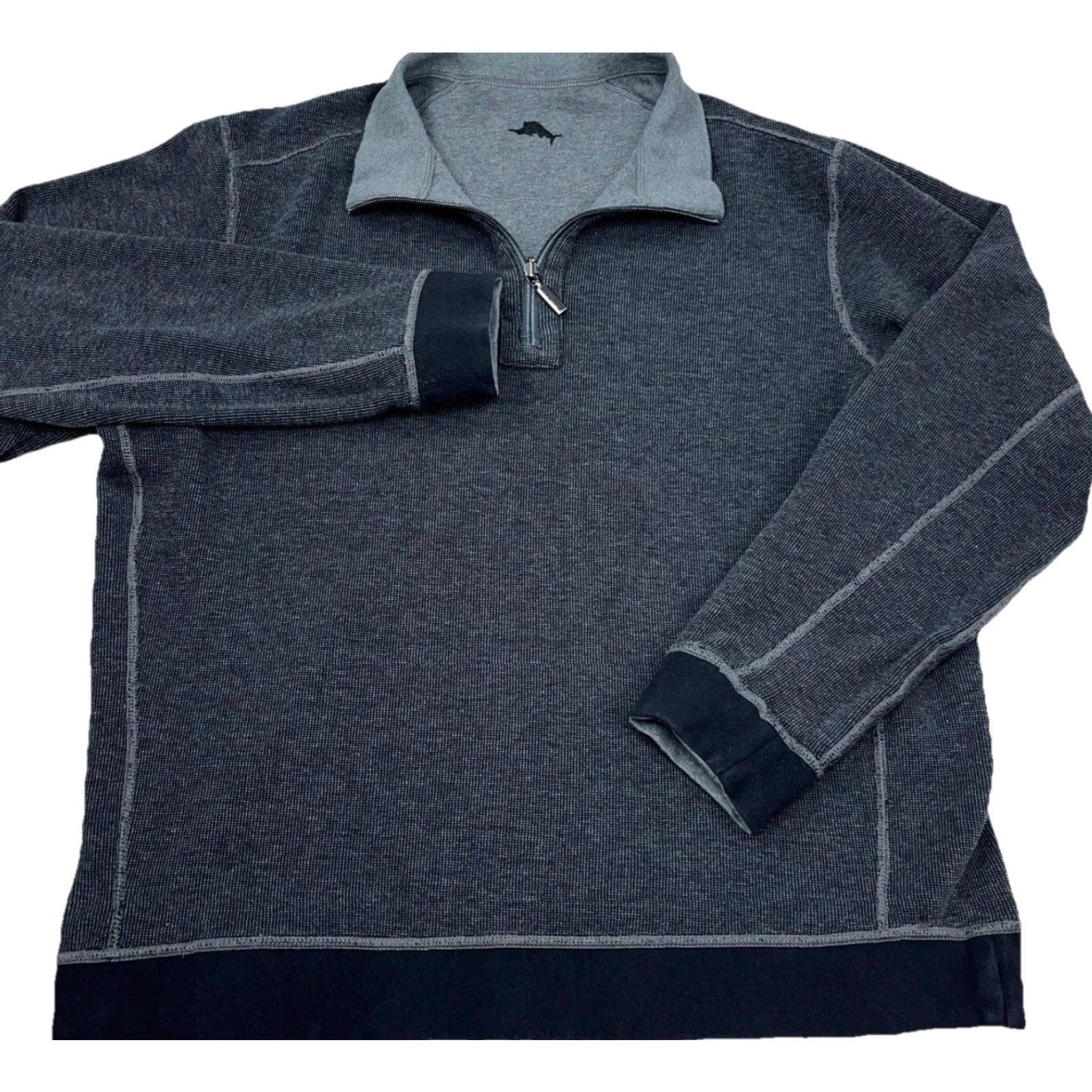 Tommy Bahama Tommy Bahama Sweater Mens XL Gray Black 1/4 Zip Reversible Knit Pullover All Seasons Casual Modern Classic Vintage: No? Size US XL / EU 56 / 4 - 2 Thumbnail