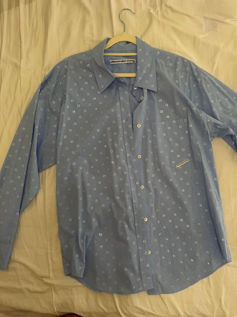 Alexander Wang Alexander Wang Blue Striped Embellished Cotton Shirt Size S / US 4 / IT 40 - 1 Thumbnail