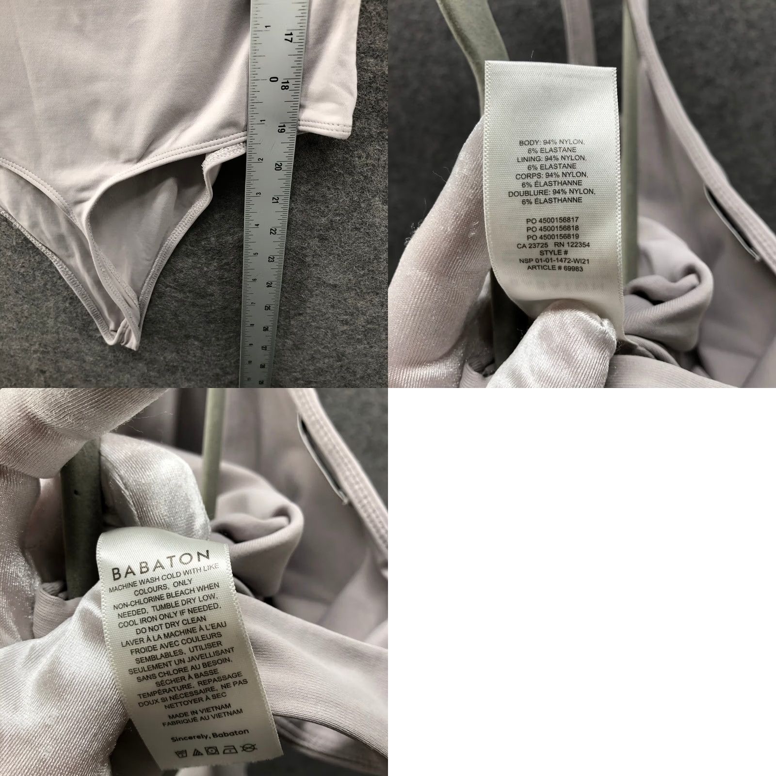 Vintage Babaton Bodysuit Womens L Gray Sleeveless Square Neck Shaping One Piece Contour Cotton? Nylon Spandex Size XL / US 12-14 / IT 48-50 - 8 Thumbnail