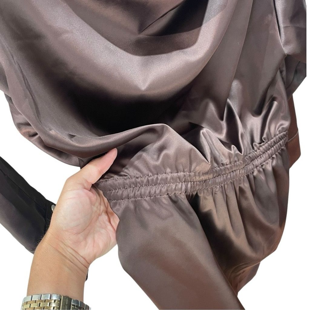 Maniere De Vior NEW Manière De Voir Brown Off Shoulder Satin Dress EU 42 Size L / US 10 / IT 46 - 9 Thumbnail