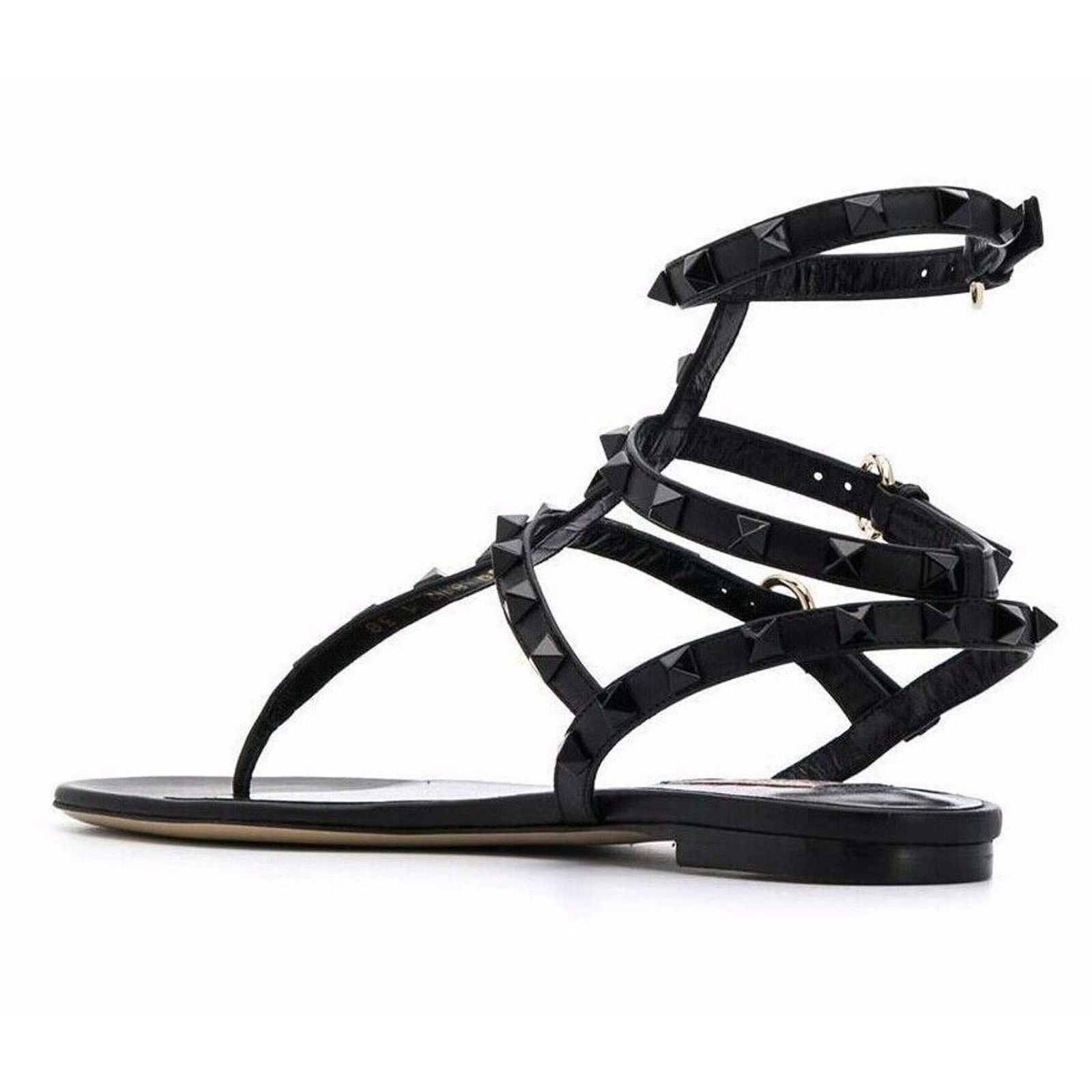 Valentino Valentino Rockstud Black Tonal Stud Triple Strap Gladiator Size US 7.5 / IT 37.5 - 8 Thumbnail