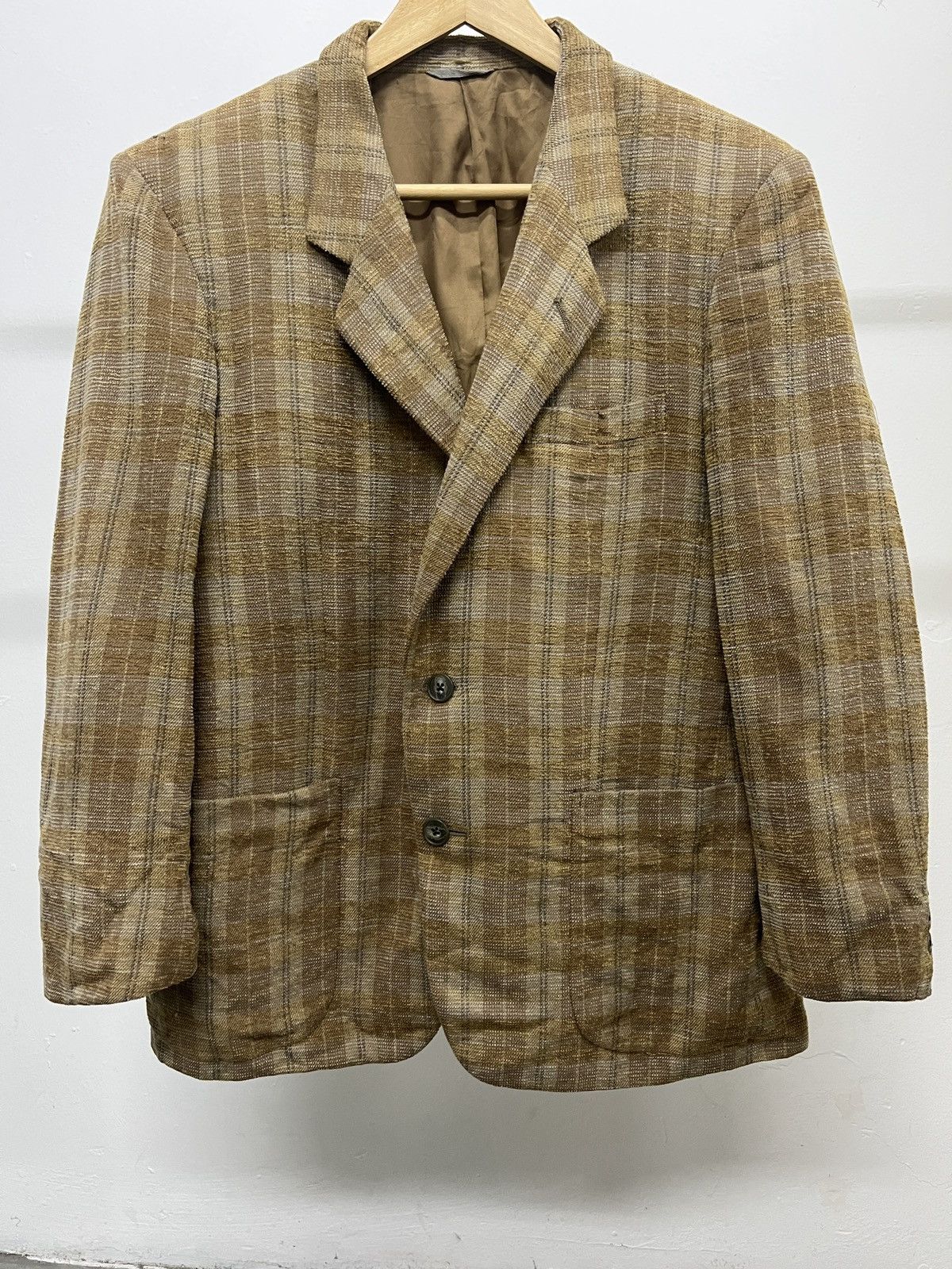 Balenciaga Vintage Balenciaga Houndstooth Linen Wool Blend Blazer Size 42L - 4 Thumbnail