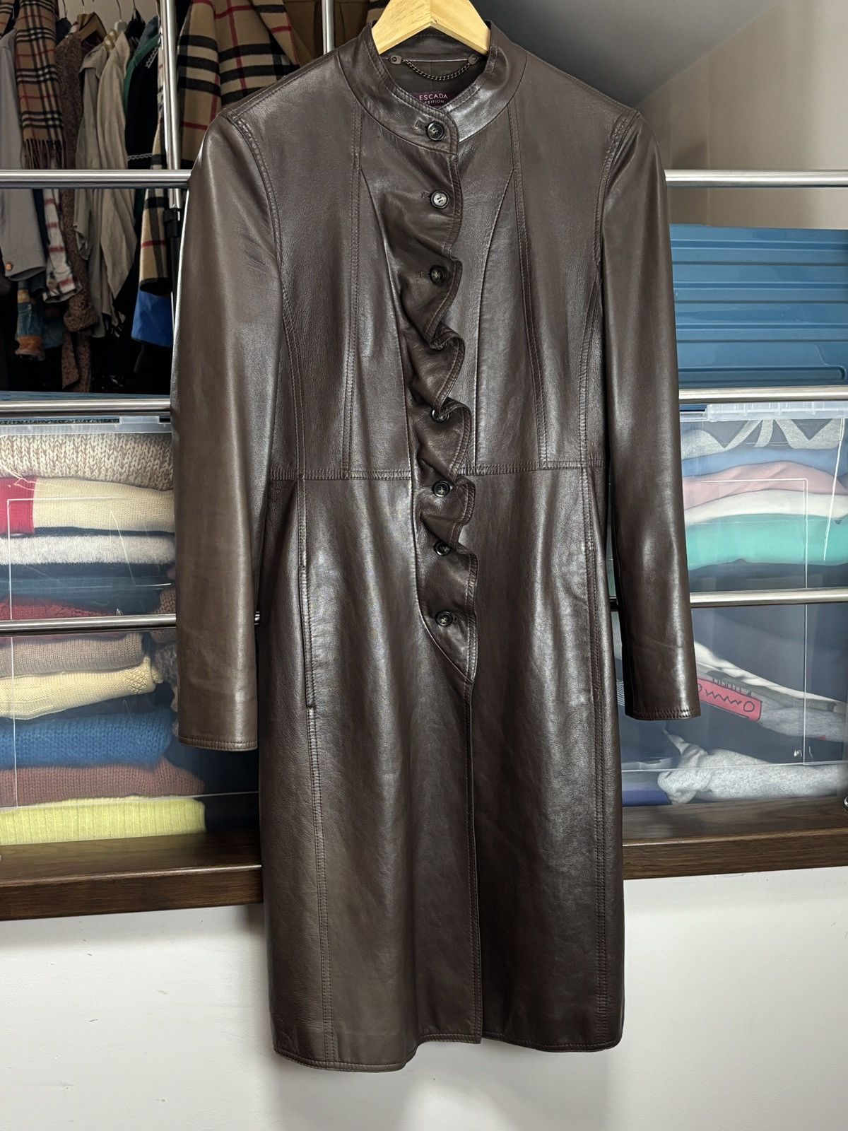Escada Vintage Escada Luxury Brown Nappa Leather Coat Size S / US 4 / IT 40 - 2 Thumbnail
