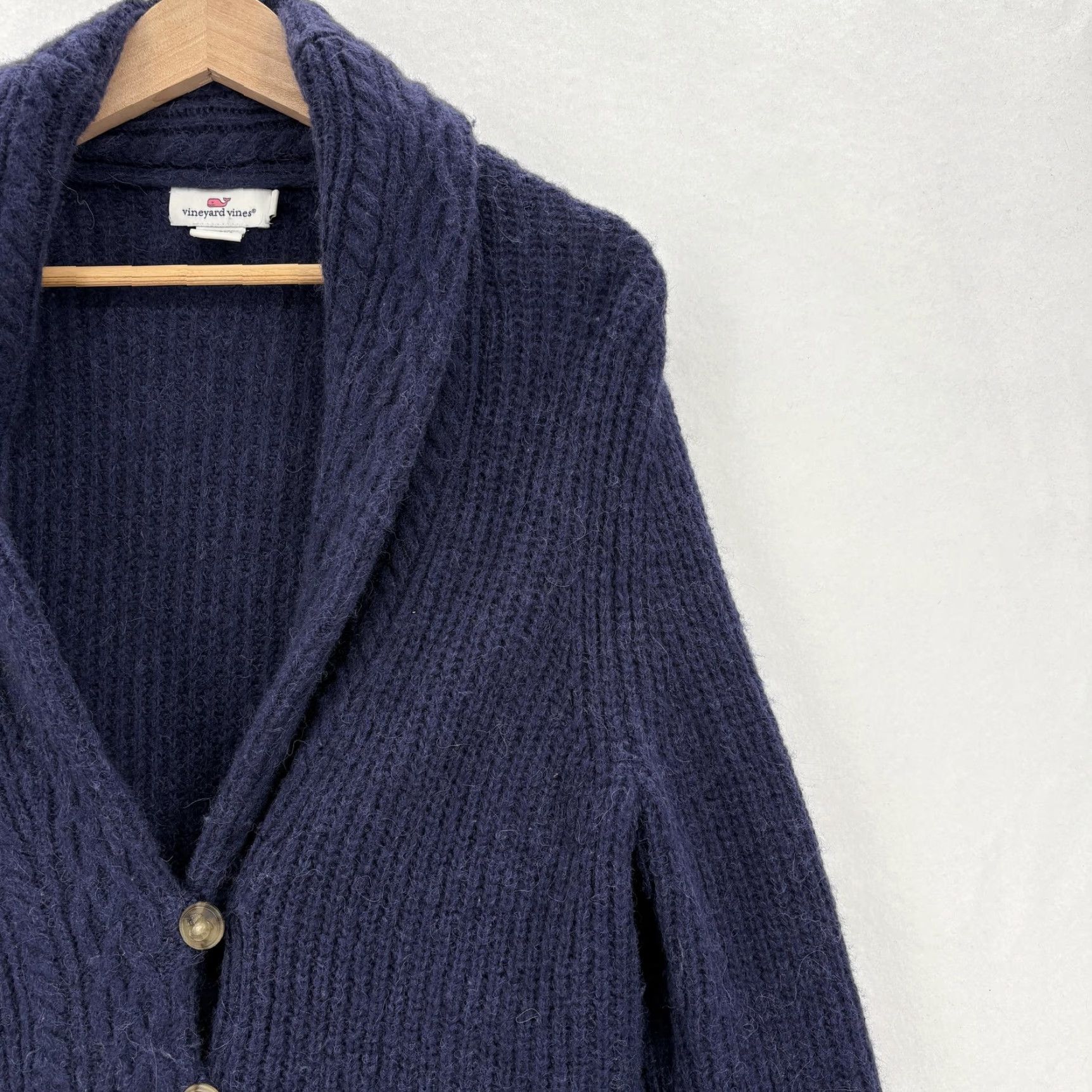Vineyard Vines Vineyard Vines Cardigan Sweater Womens Large Blue Wool Alpaca Shawl Cable Knit V-Neck Long Sleeve Solid Knitted Pattern Button Winter Casual Womens Size L / US 10 / IT 46 - 2 Thumbnail