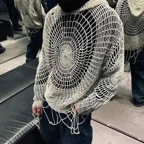 Aran Isles Knitwear Y2K Spider Web with Holes Hooded Pullover Knitted Sweater Size US L / EU 52-54 / 3 - 7 Thumbnail