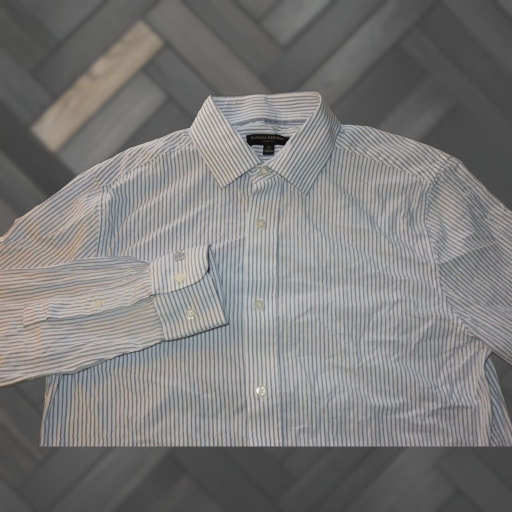 Banana Republic Banana Republic Slim Fit Button-Up Shirt Men's Medium Blue Striped Cotton Long Sleeve Mens Size US M / EU 48-50 / 2 - 1 Thumbnail