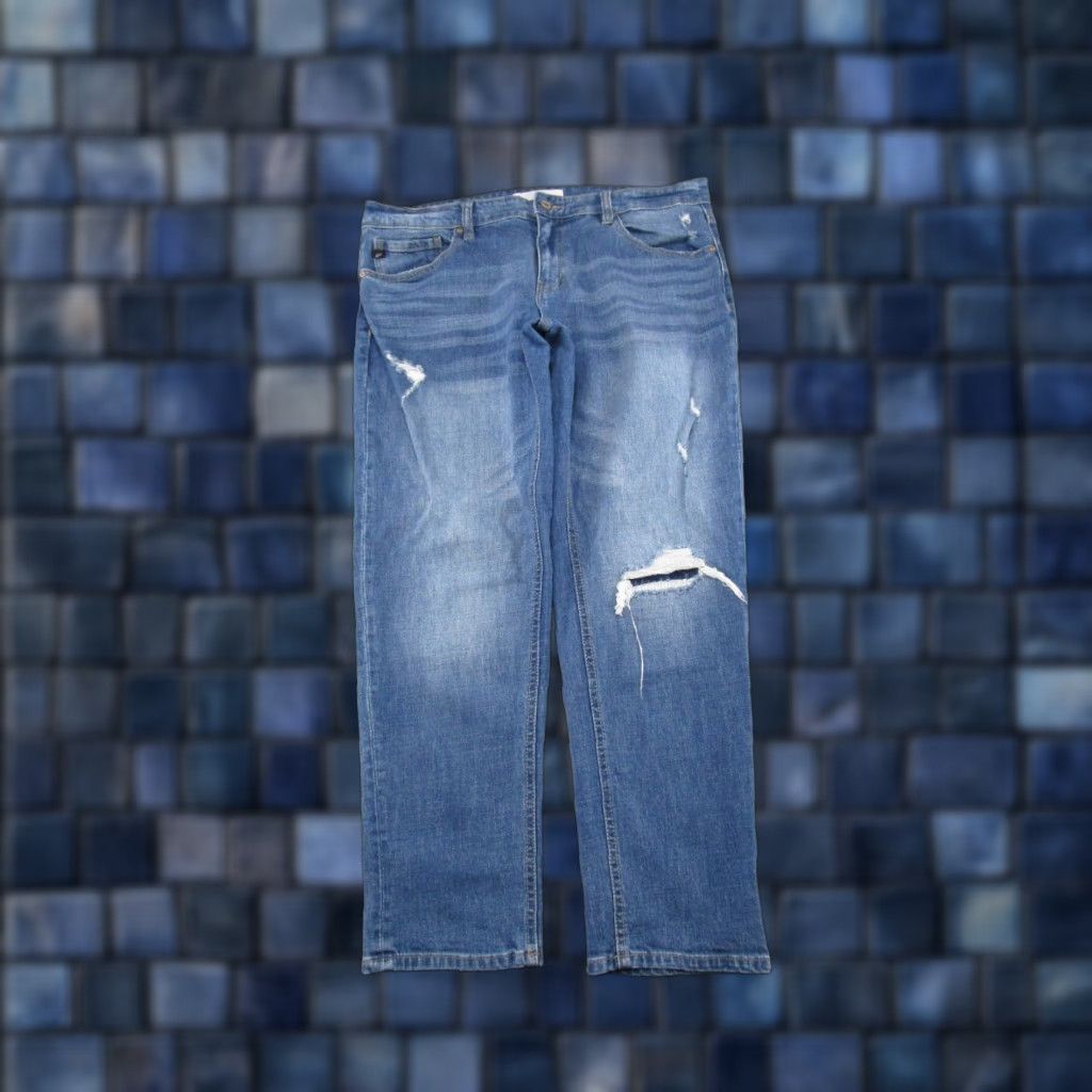 Vintage Kancan Women’s Blue Stretch Denim Jeans Size 15 Regular Distressed High Rise Jeans Size 36" / US 14 / IT 50 - 1 Thumbnail