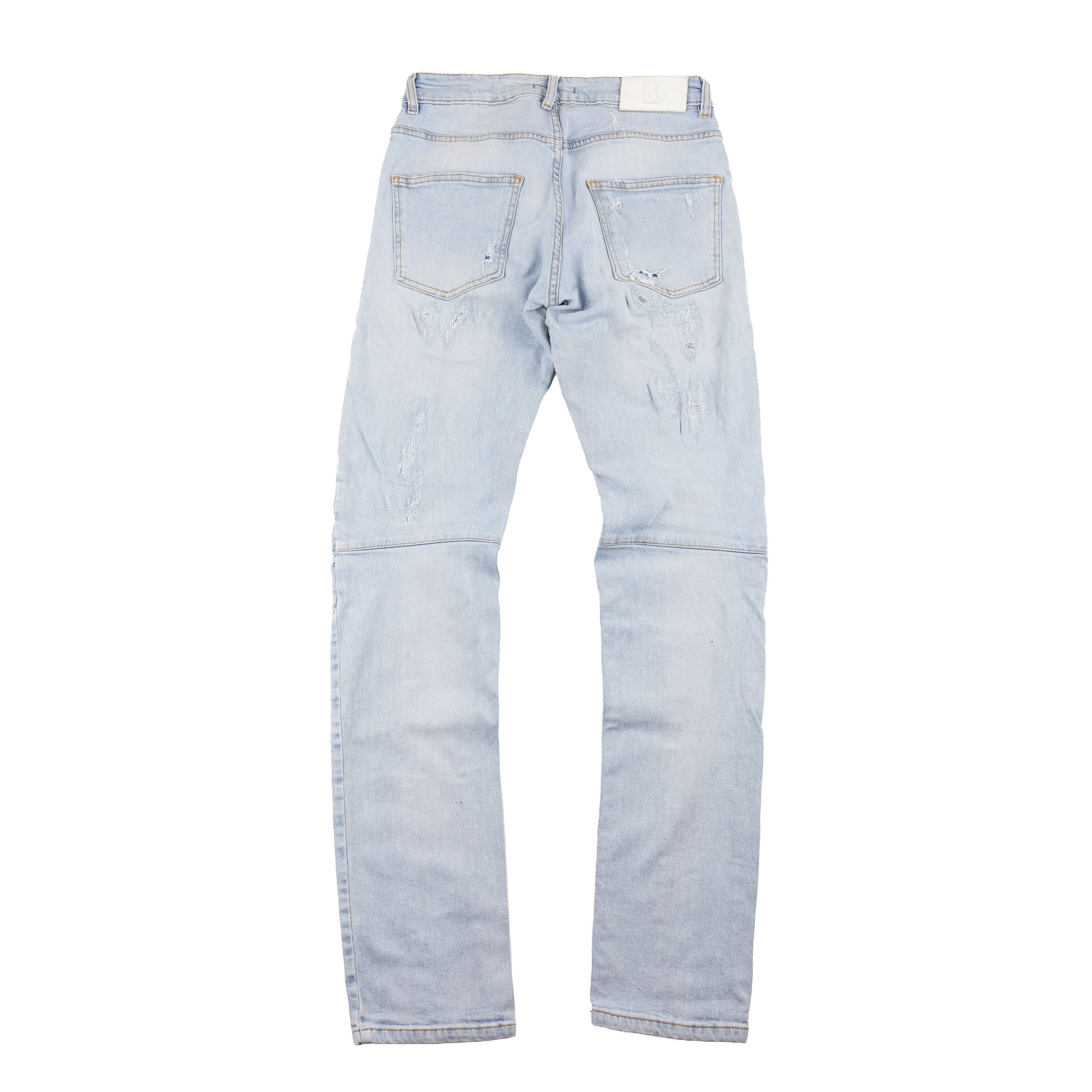 Balmain Pierre Balmain Blue Denim Distressed Biker Skinny Jeans Size US 31 - 2 Thumbnail
