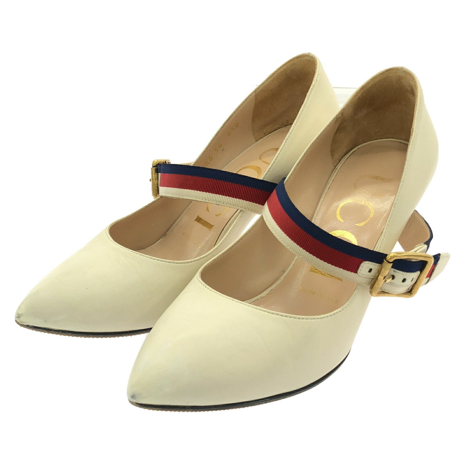 Gucci Gucci 475086 Leather Pumps Leather Shoes 475086 in Beige, Women's