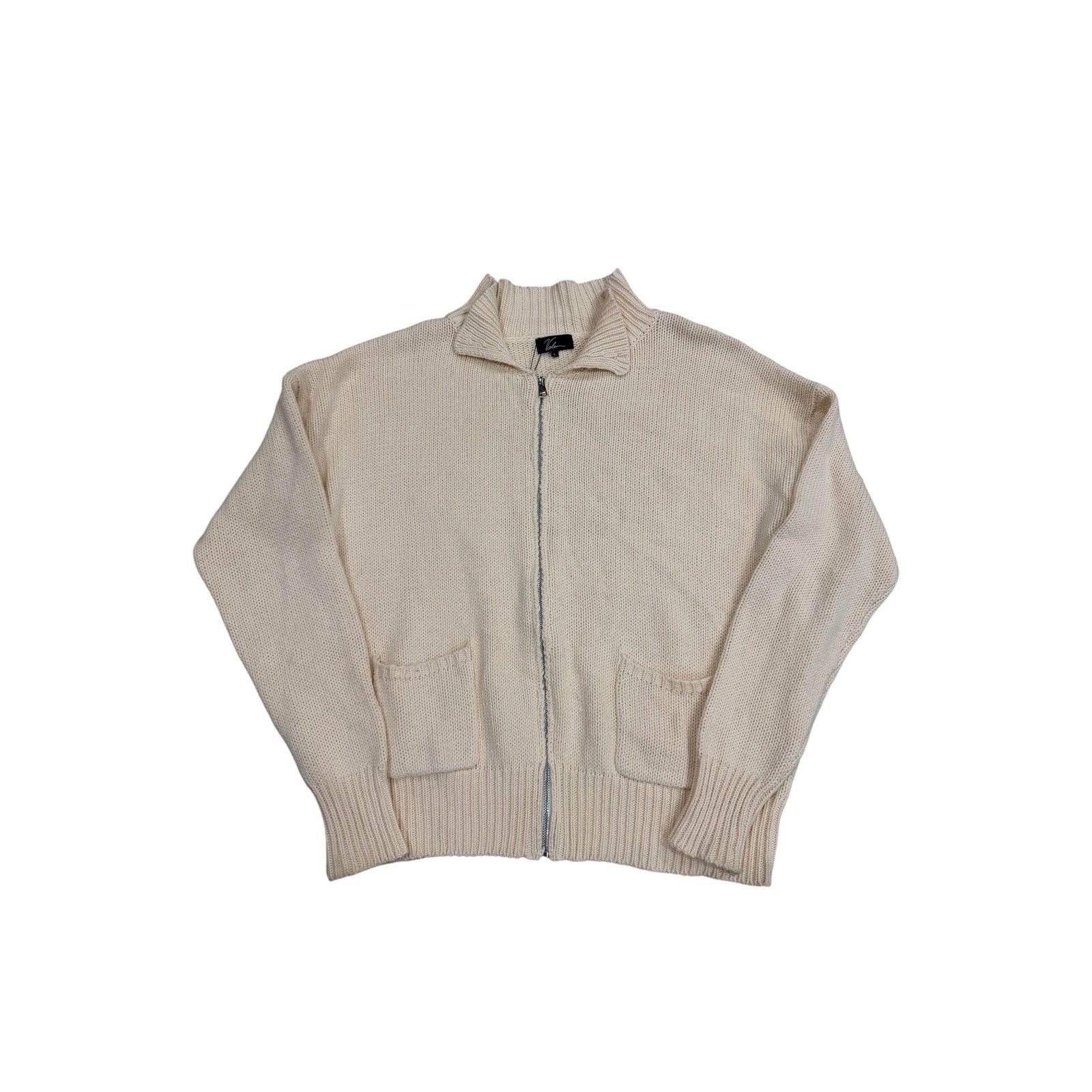 Vale Vale Cream Knit Zip Up Sweater Size US L / EU 52-54 / 3 - 1 Thumbnail