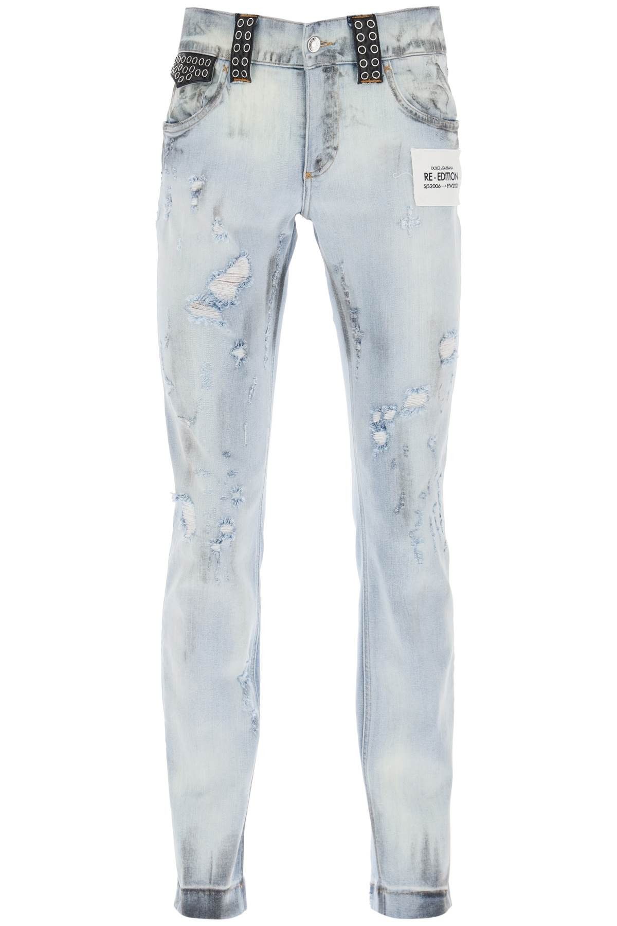 image of Dolce Gabbana Re-Edition Jeans With Leather Detailing in Celeste, Men's (Size 34)