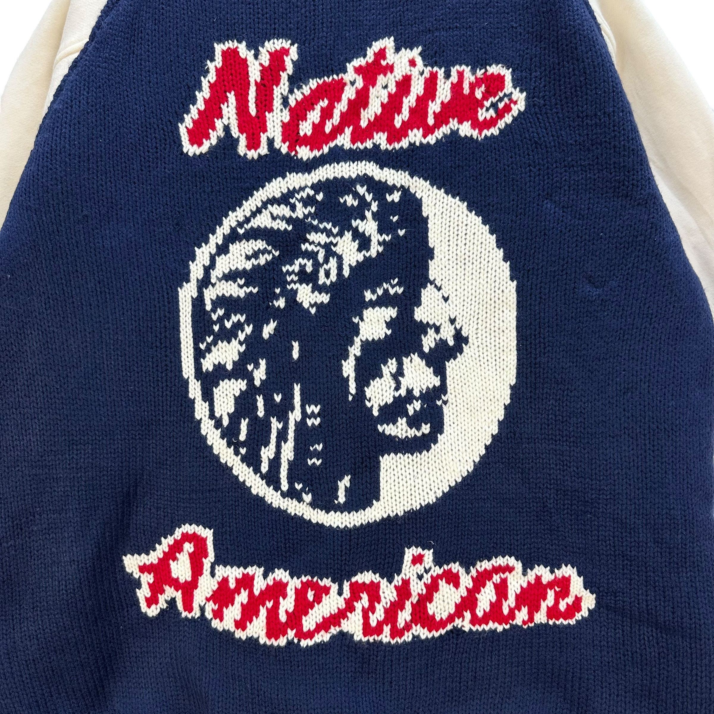 Native NATIVE AMERICAN Graphic Logo Knitted Bomber Jacket #A55-1259 Size US L / EU 52-54 / 3 - 2 Thumbnail