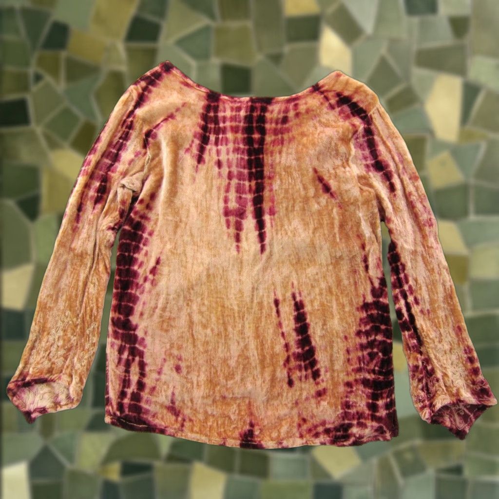 Vintage VINTAGE Hello Dolly Blouse Shirt Women Small Pink Tie Dye Velvet Rayon Long Sleeve Peasant Tunic 90s Size S / US 4 / IT 40 - 1 Thumbnail