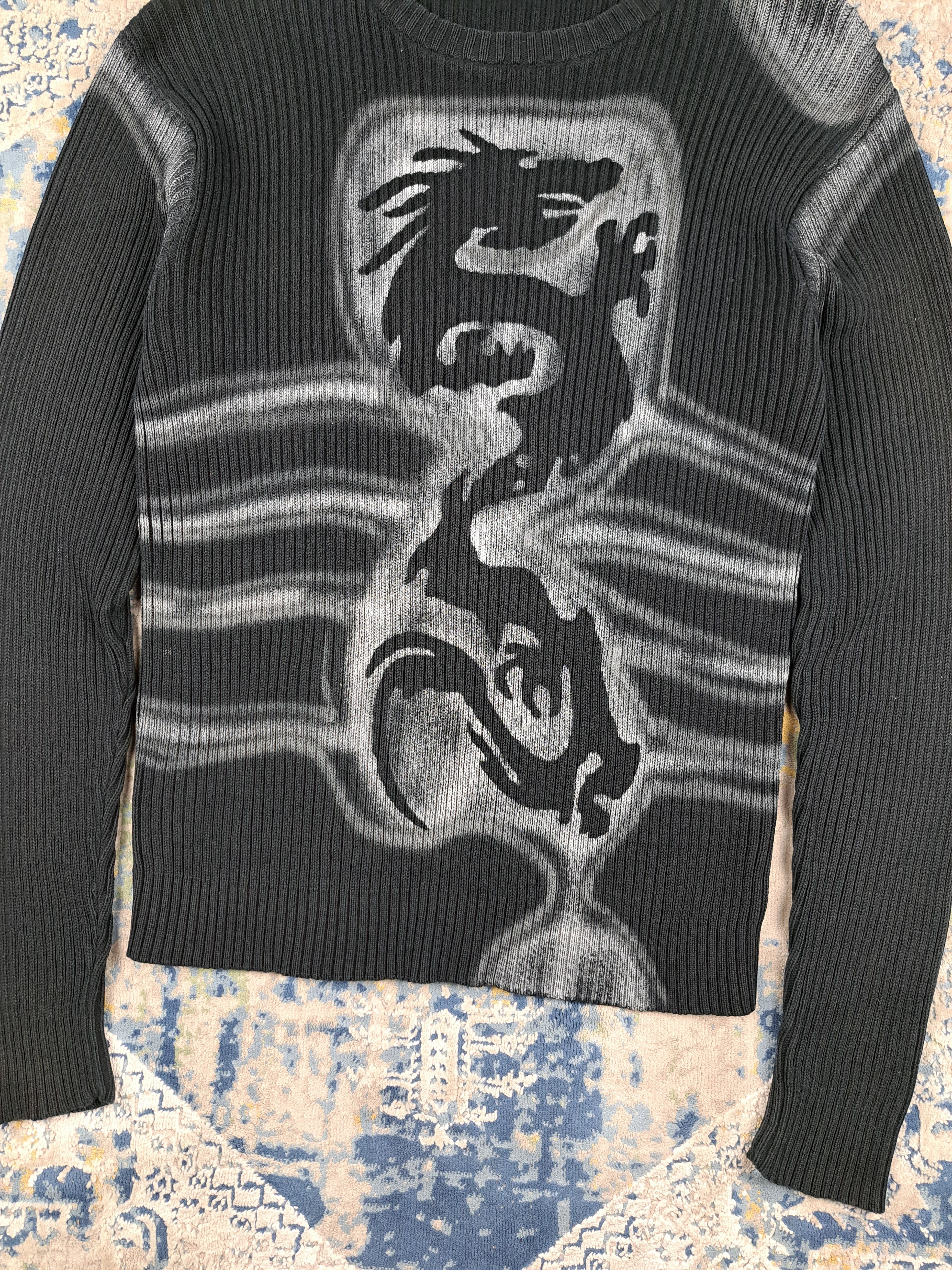Japanese Brand Vintage y2k Dragon Print Ribbed Sweater Diesel Style Size US XL / EU 56 / 4 - 3 Thumbnail