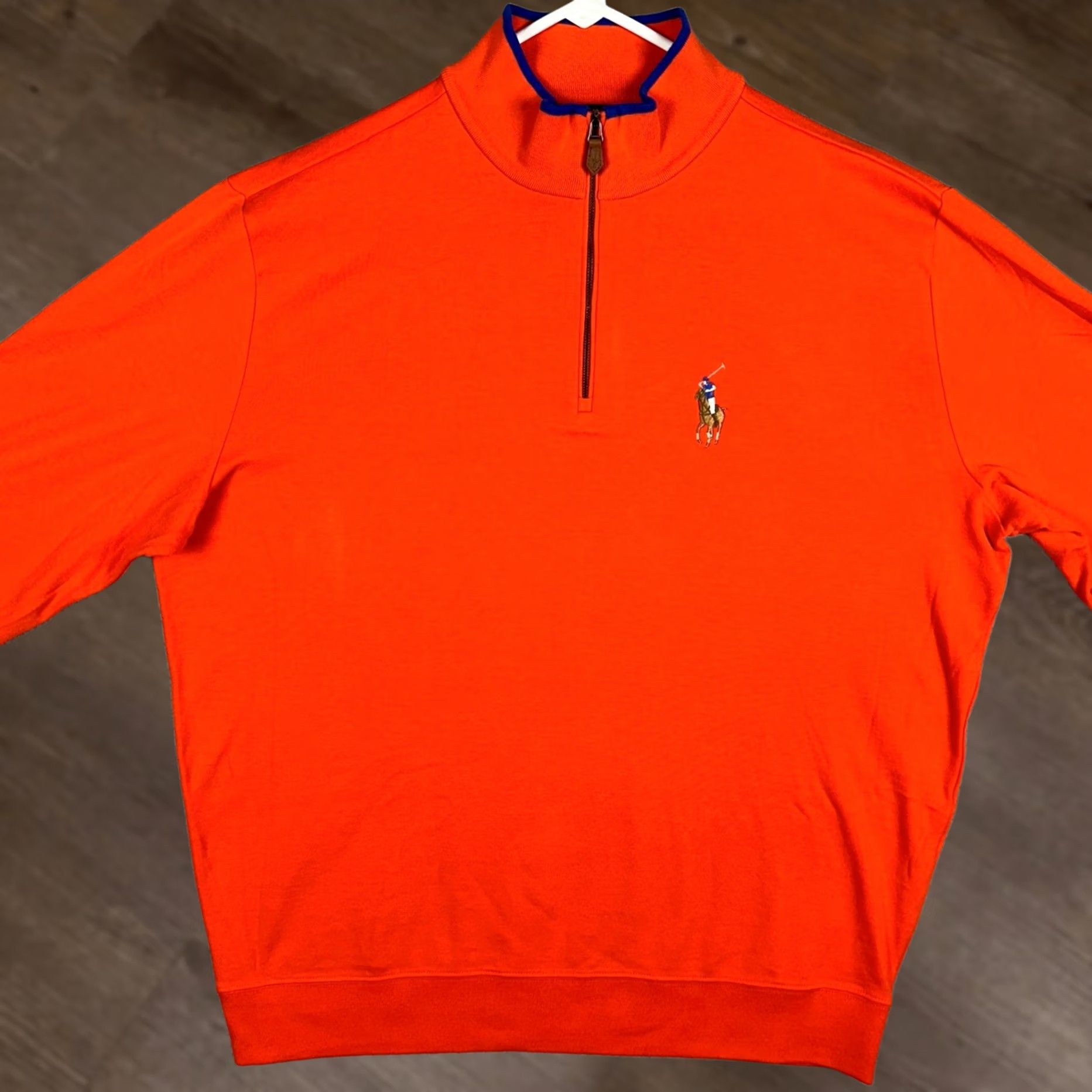 Polo Ralph Lauren Polo Golf Ralph Lauren Sweatshirt Mens XL Orange Mock Neck Zip Pullover Embroidered Logo Bellagio Crest Big Pony Quarter Zip Size US XL / EU 56 / 4 - 1 Thumbnail
