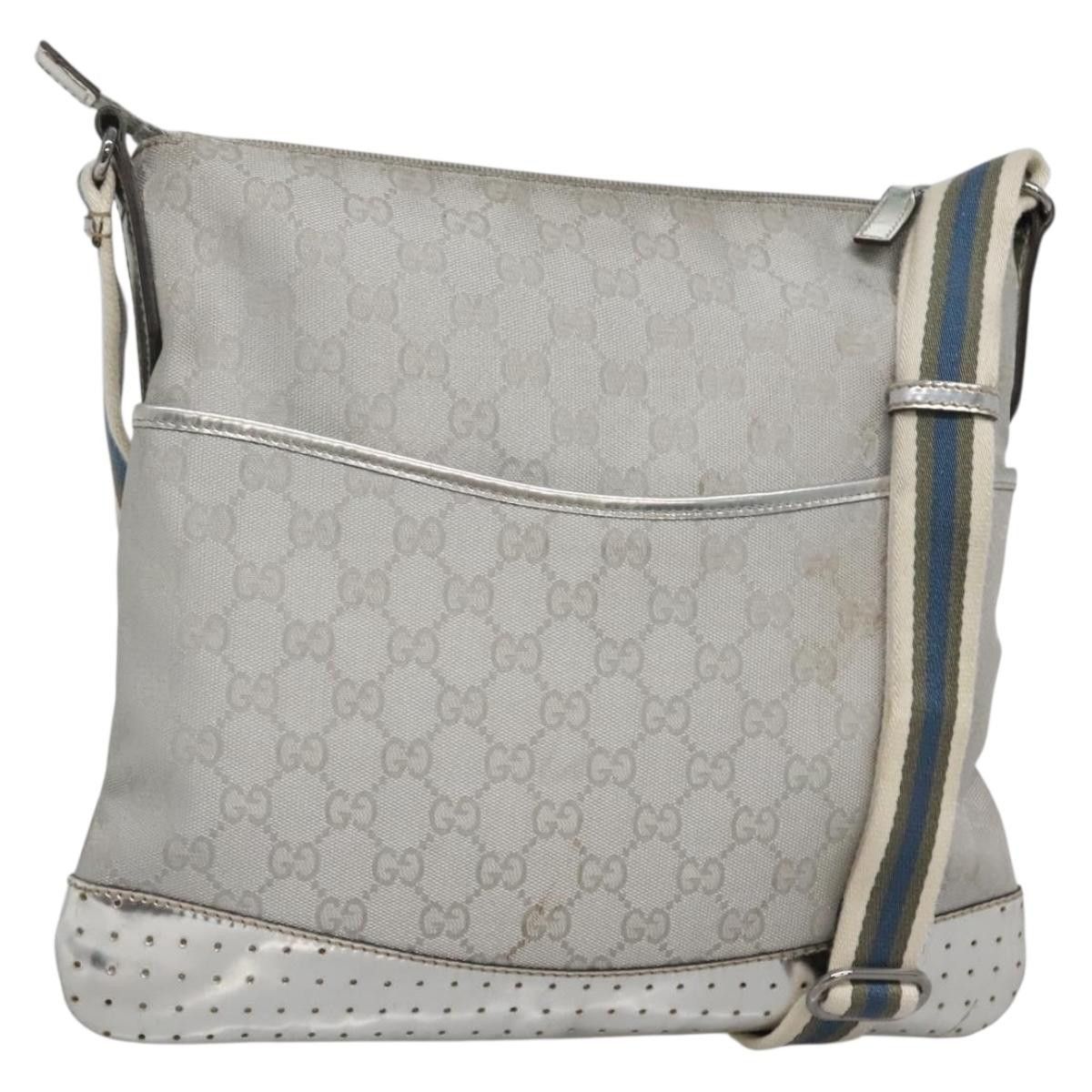 GUCCI GG Canvas Shoulder Bag Silver
