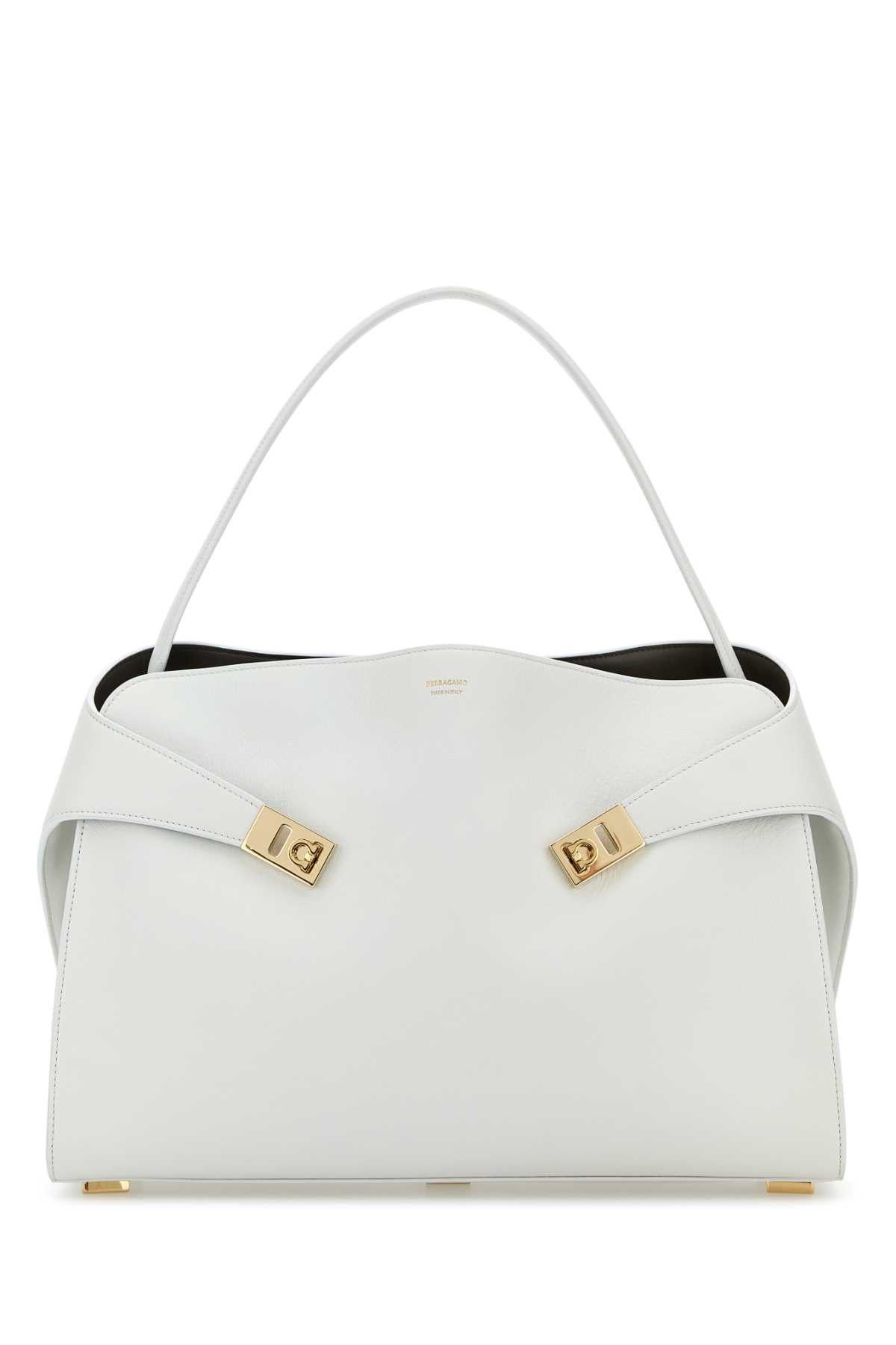 Salvatore Ferragamo White Leather Large Hug Soft Shoulder Bag, Women's