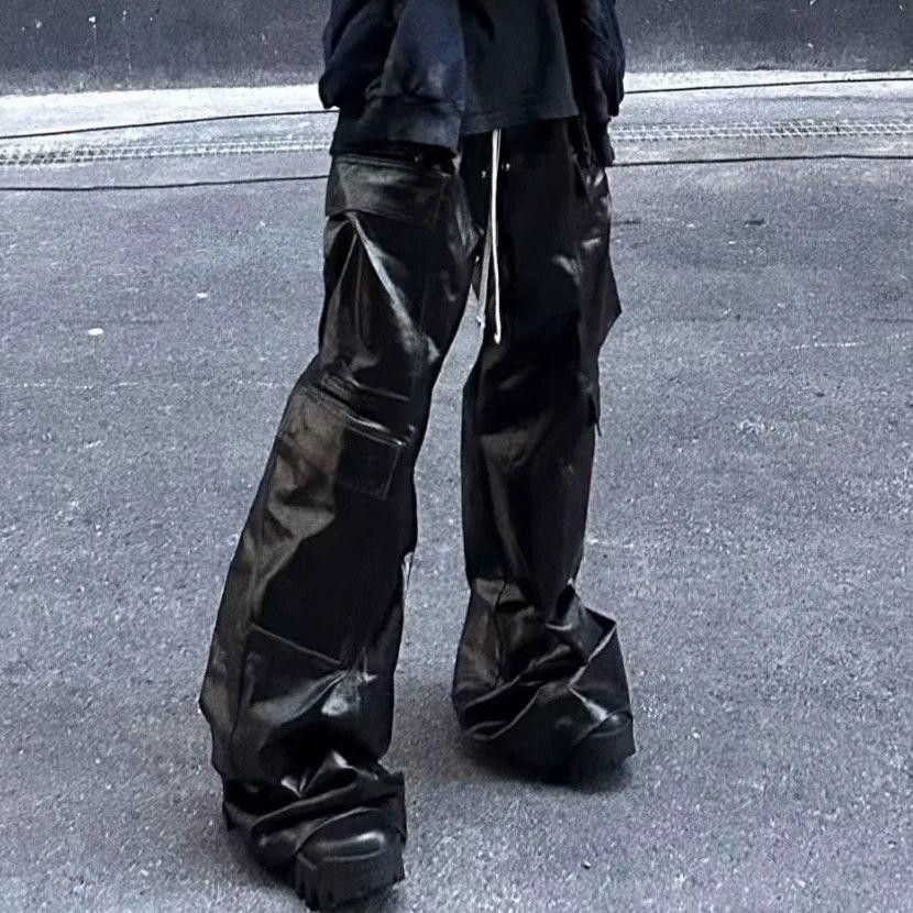 Japanese Brand Leather Pants Hombre Baggy Wide Leg Drawstring Size US 32 / EU 48 - 5 Thumbnail
