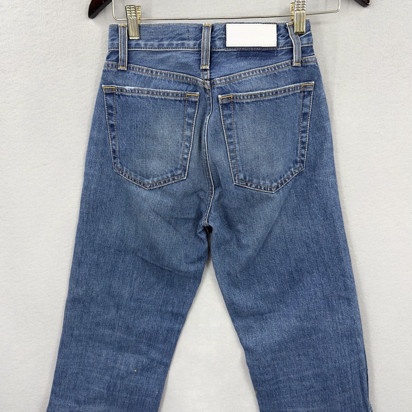 Vintage Redone Jeans Womens 24 Mid Rise Button Fly Straight Leg Painted Boho Denim Blue 5-Pocket Design Style Straight Vintage No Brand Redone Size 42" / US 20 - 5 Thumbnail