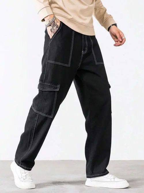 Jean Cargo Stiching Jeans Pants Straight Leg Size US 34 / EU 50 - 1 Thumbnail