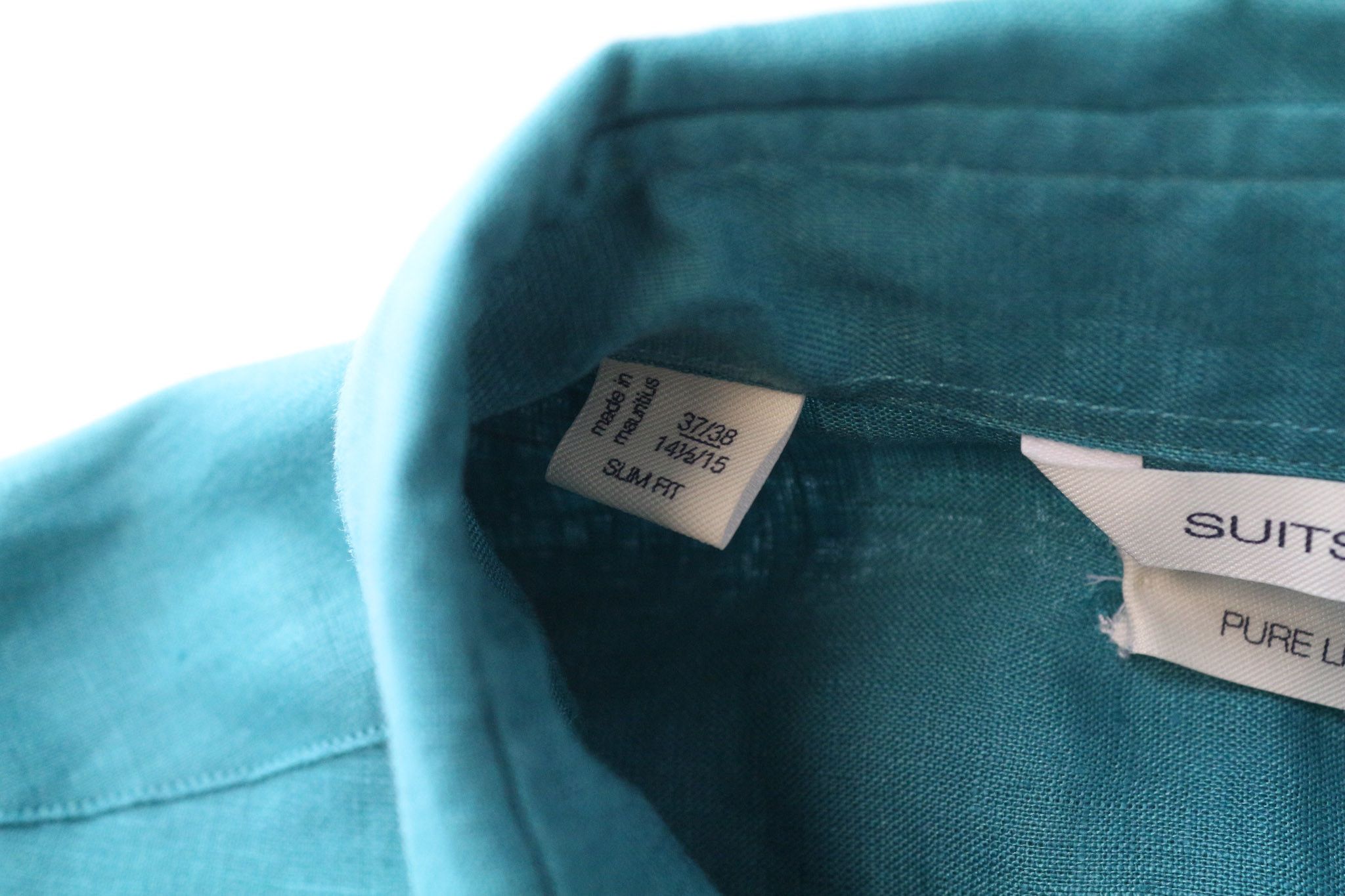 Suitsupply 37/38/14 1/2/15 Slim Linen Aqua Blue Long Sleeve 77294 Size 36R - 5 Thumbnail
